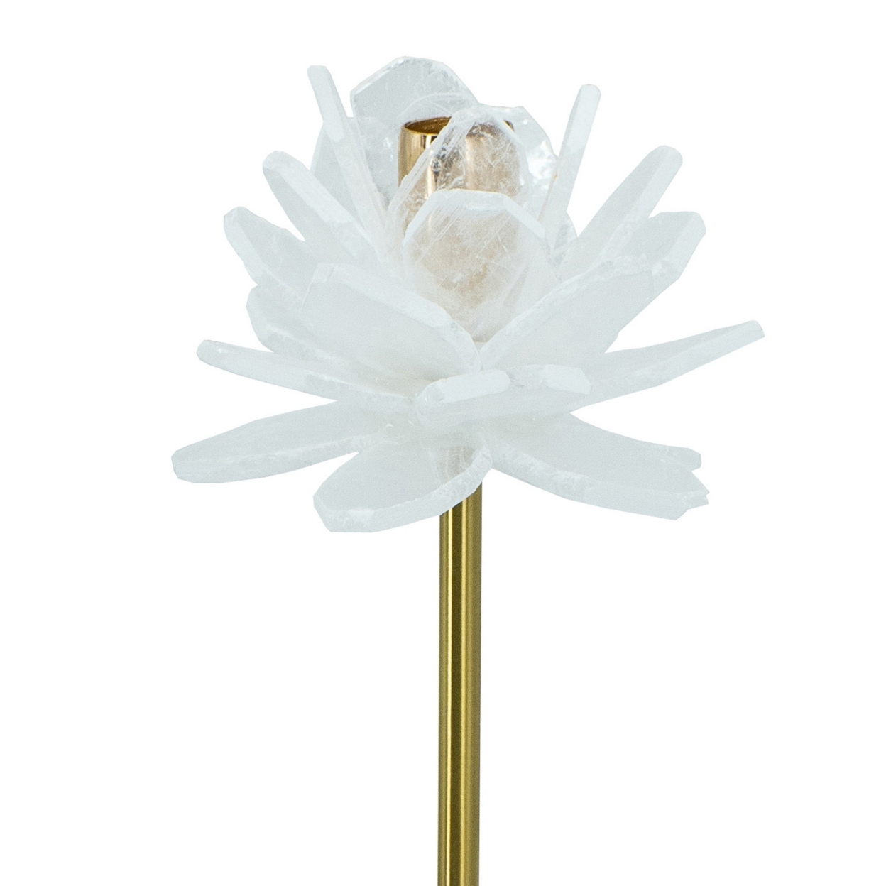 Sel 14 Inch Candle Holder With Modern Selenite Stone Accent, Gold And White- Saltoro Sherpi