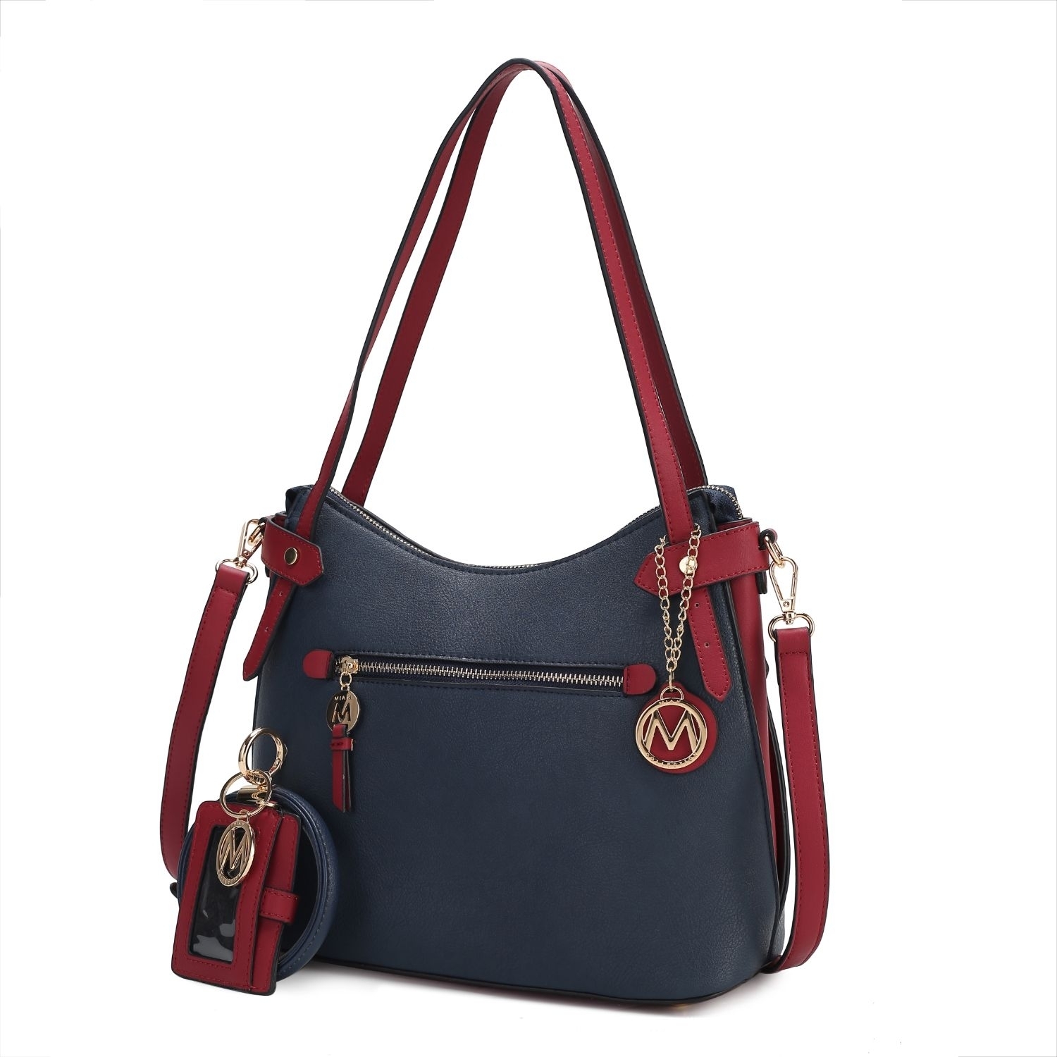 MKF Collection Jaseli Hobo Handbag With Wristlet Key Ring & Card Holder By Mia K. - Navy-red