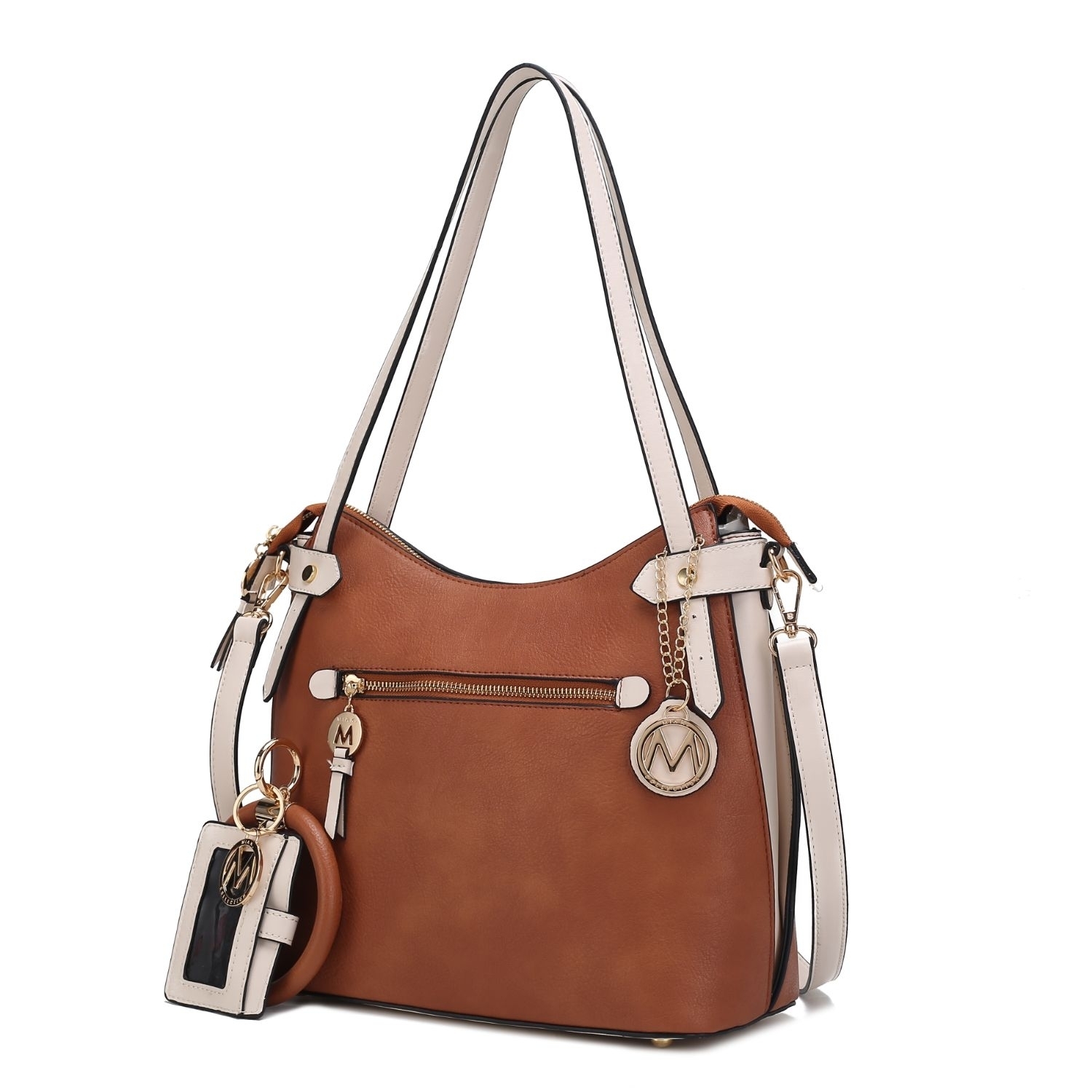 MKF Collection Jaseli Hobo Handbag With Wristlet Key Ring & Card Holder By Mia K. - Brown-beige