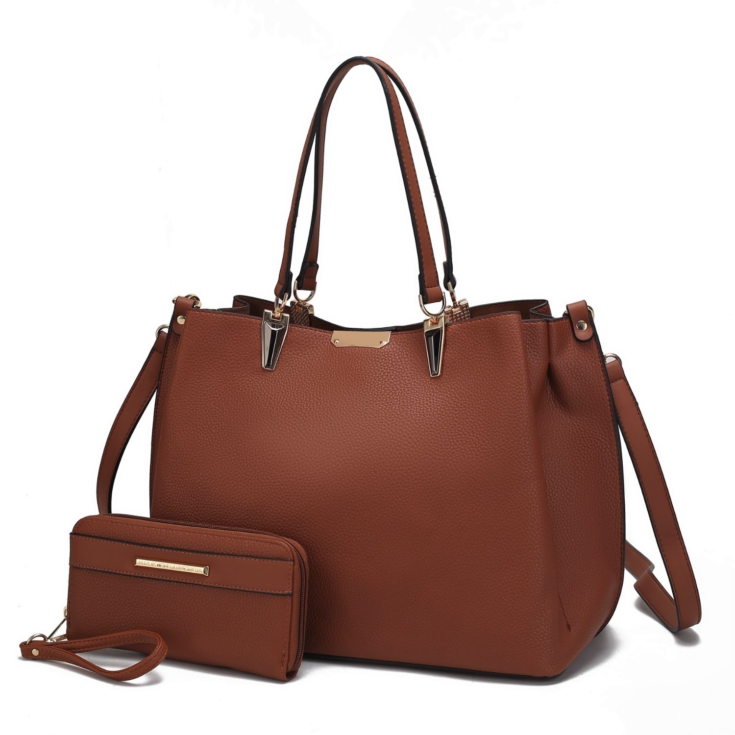 MKF Collection Kane Vegan Leather Women’s Satchel Bag With Wallet By Mia K – 2 Pieces - Cognac