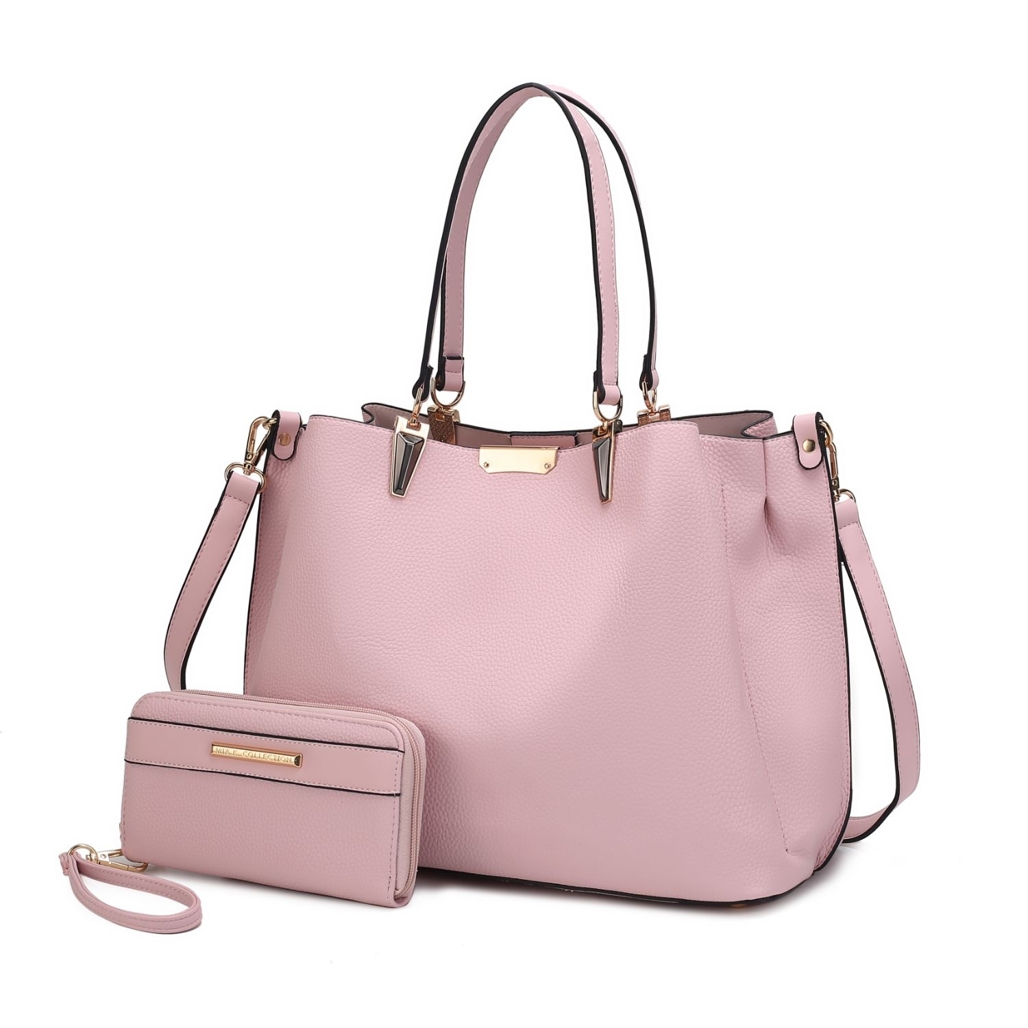 MKF Collection Kane Vegan Leather Women’s Satchel Bag With Wallet By Mia K – 2 Pieces - Pink