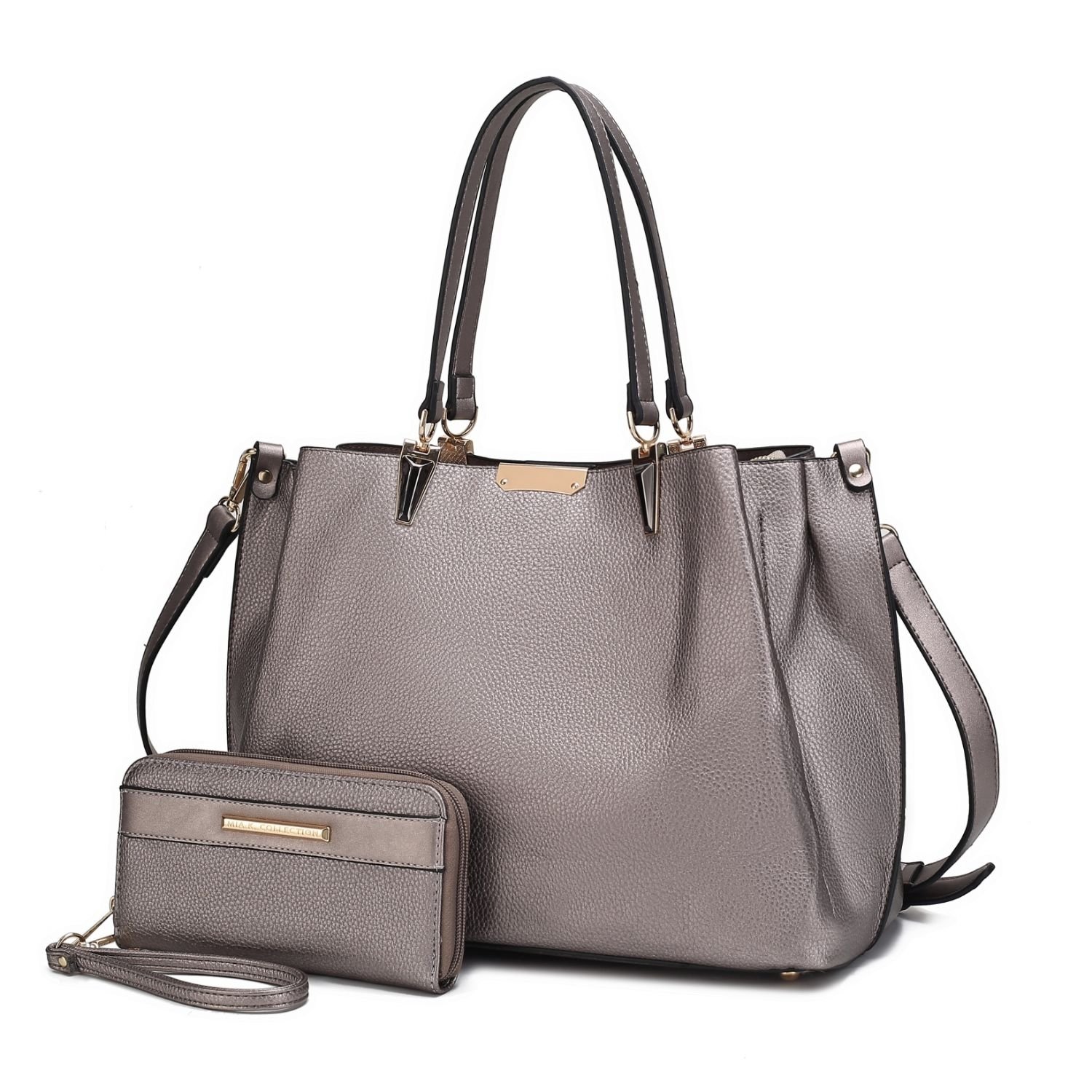 MKF Collection Kane Vegan Leather Women’s Satchel Bag With Wallet By Mia K – 2 Pieces - Pewter