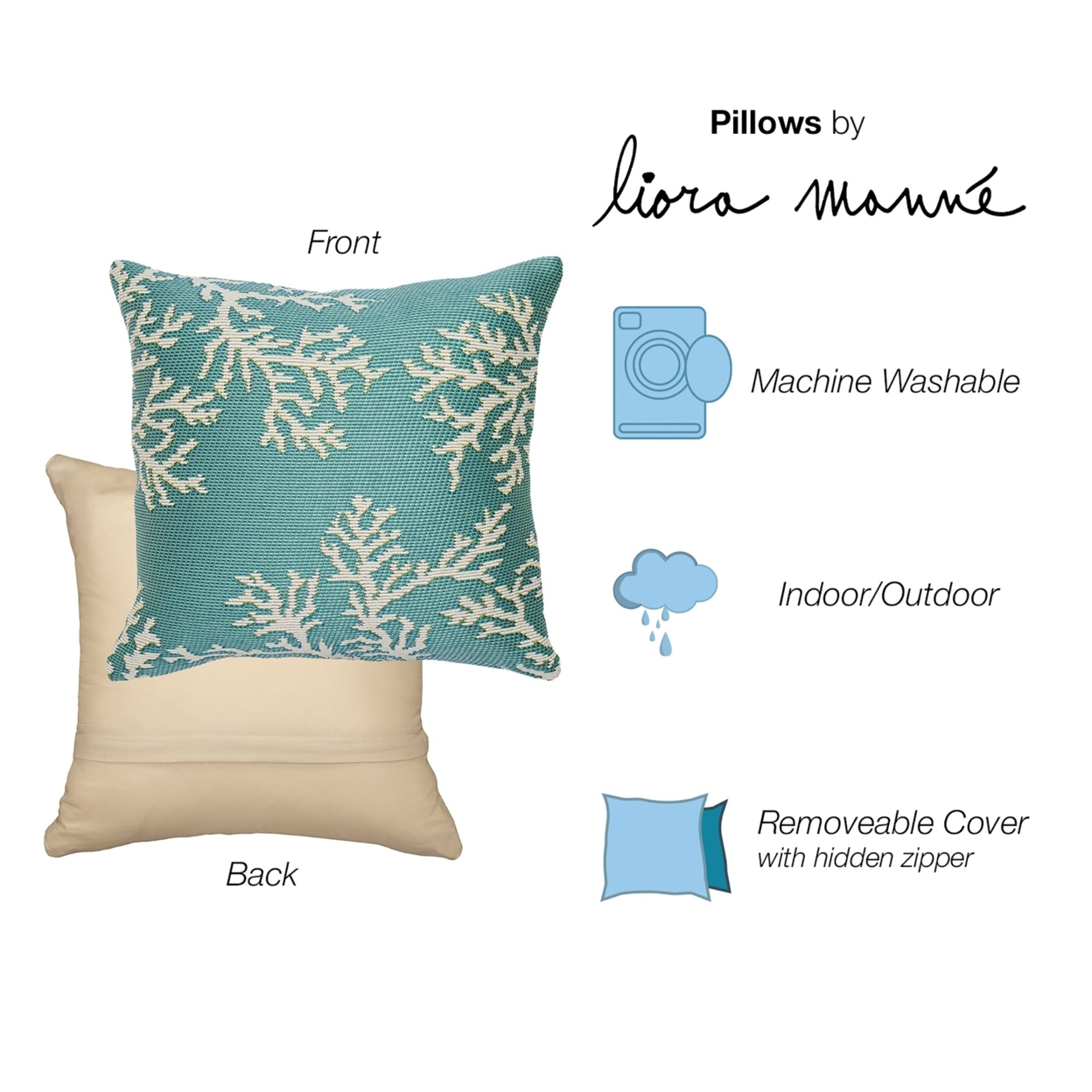 Liora Manne Marina Coral Edge Indoor Outdoor Decorative Pillow Aqua