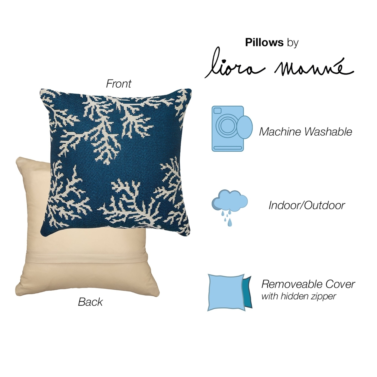 Liora Manne Marina Coral Edge Indoor Outdoor Decorative Pillow Navy