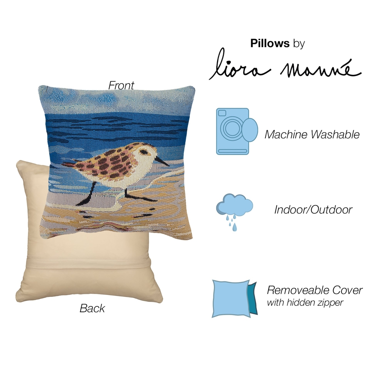 Liora Manne Marina Running Sandpipers Indoor Outdoor Decorative Pillow Sand
