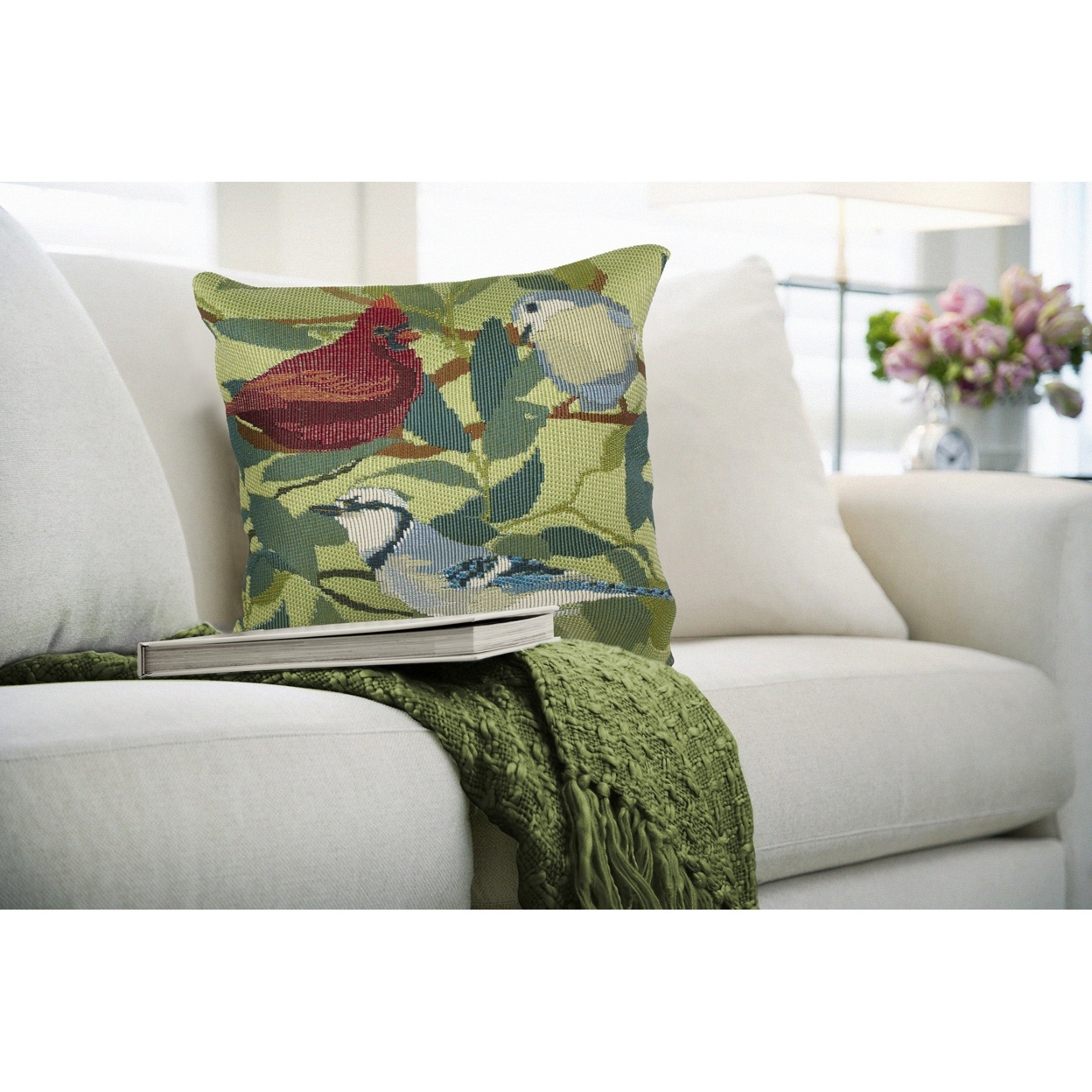 Liora Manne Marina Three Birds Of A Feather Indoor Outdoor Decorative Pillow Green