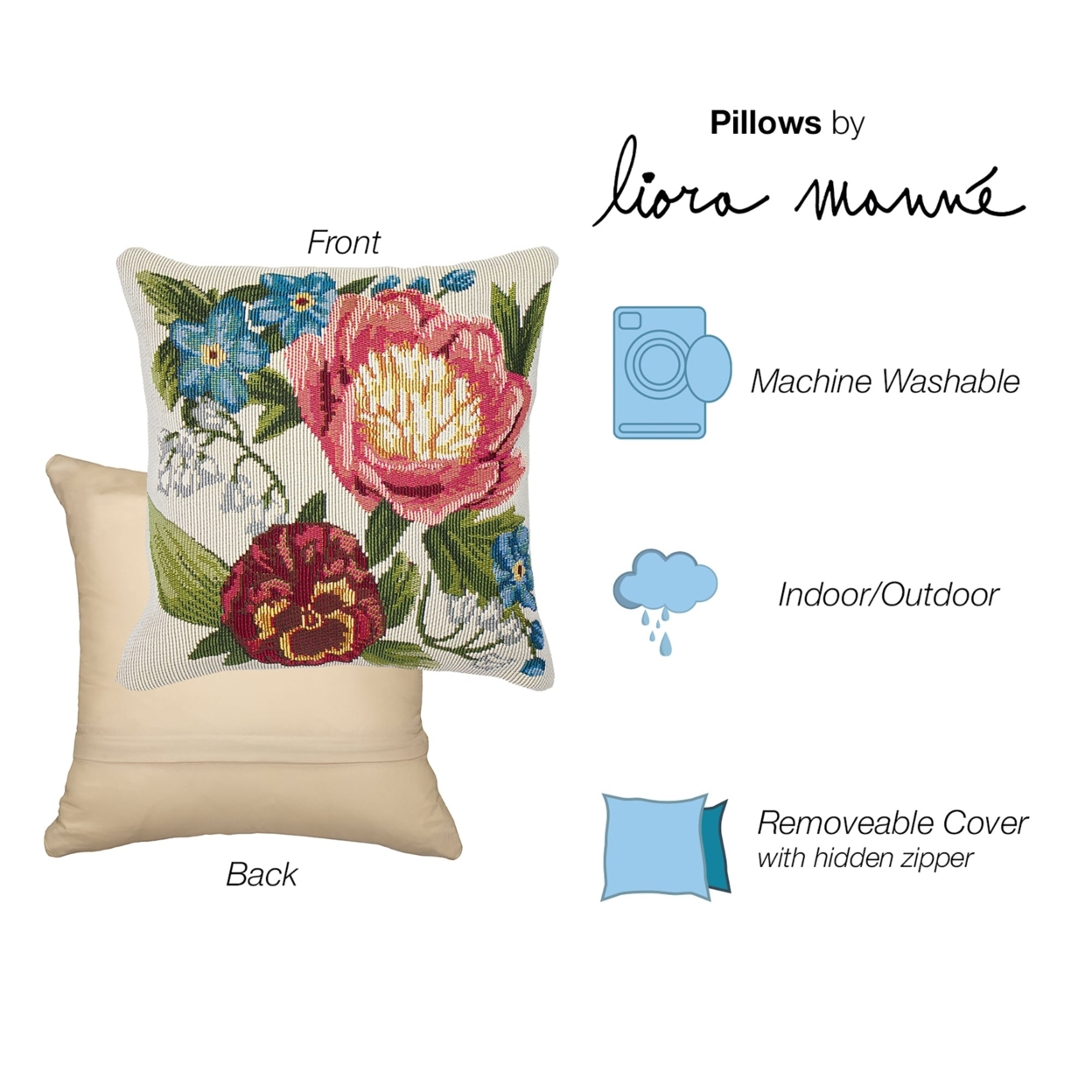 Liora Manne Marina Secret Garden Indoor Outdoor Decorative Pillow Cream