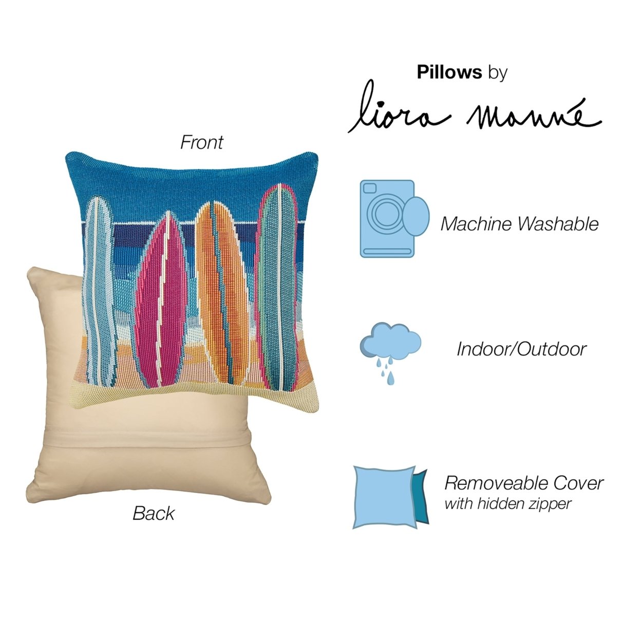 Liora Manne Marina Surf Break Indoor Outdoor Decorative Pillow Blue