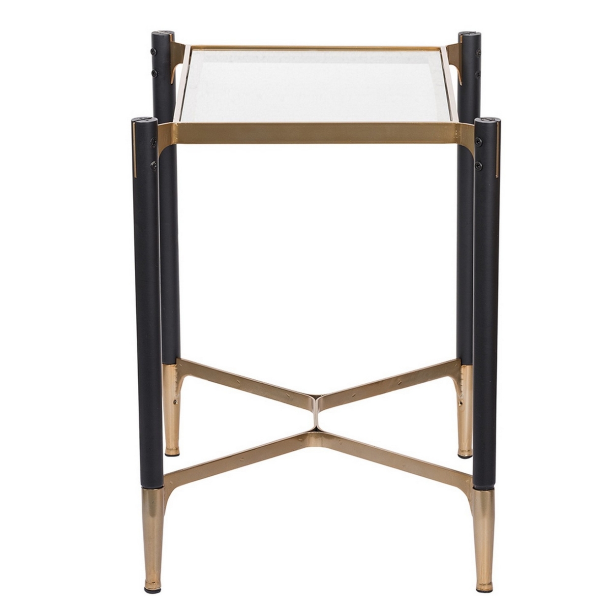 24 Inch Accent Side Table, Iron Frame, Glass Top, Modern, Gold, Black, Saltoro Sherpi