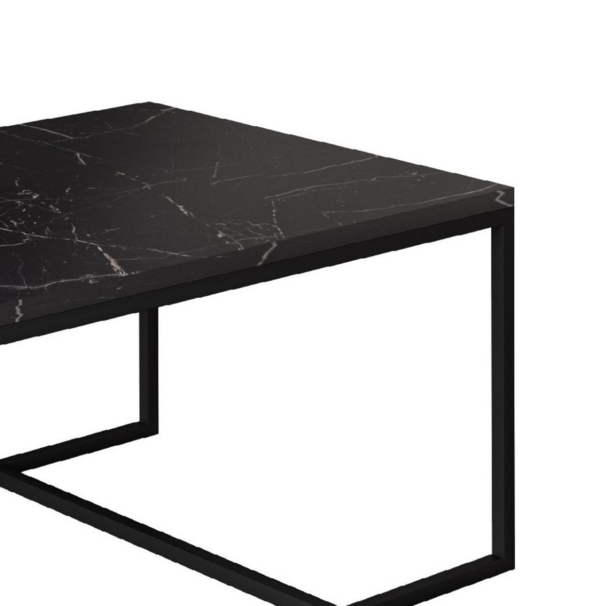 Cid 48 Inch Modern Minimal Coffee Table, Marble Top, Metal Base, Black- Saltoro Sherpi