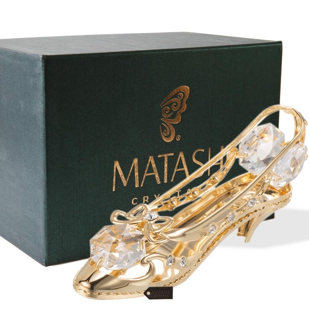 Matashi 24K Gold Plated Crystal Studded Lady Shoe Ornament With Small Cinderella Pumpkin Coach And Unicorn Ornament