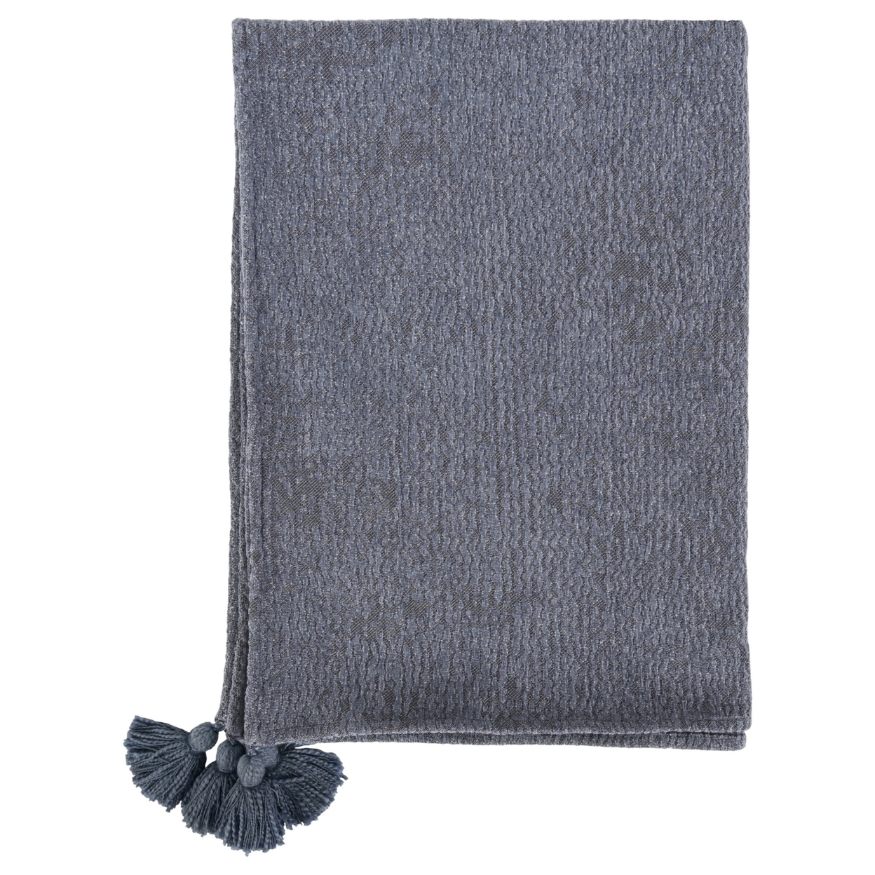 70 Inch Cotton Throw Blanket, Woven Textured Pattern, Tassels, Heather Gray, Saltoro Sherpi