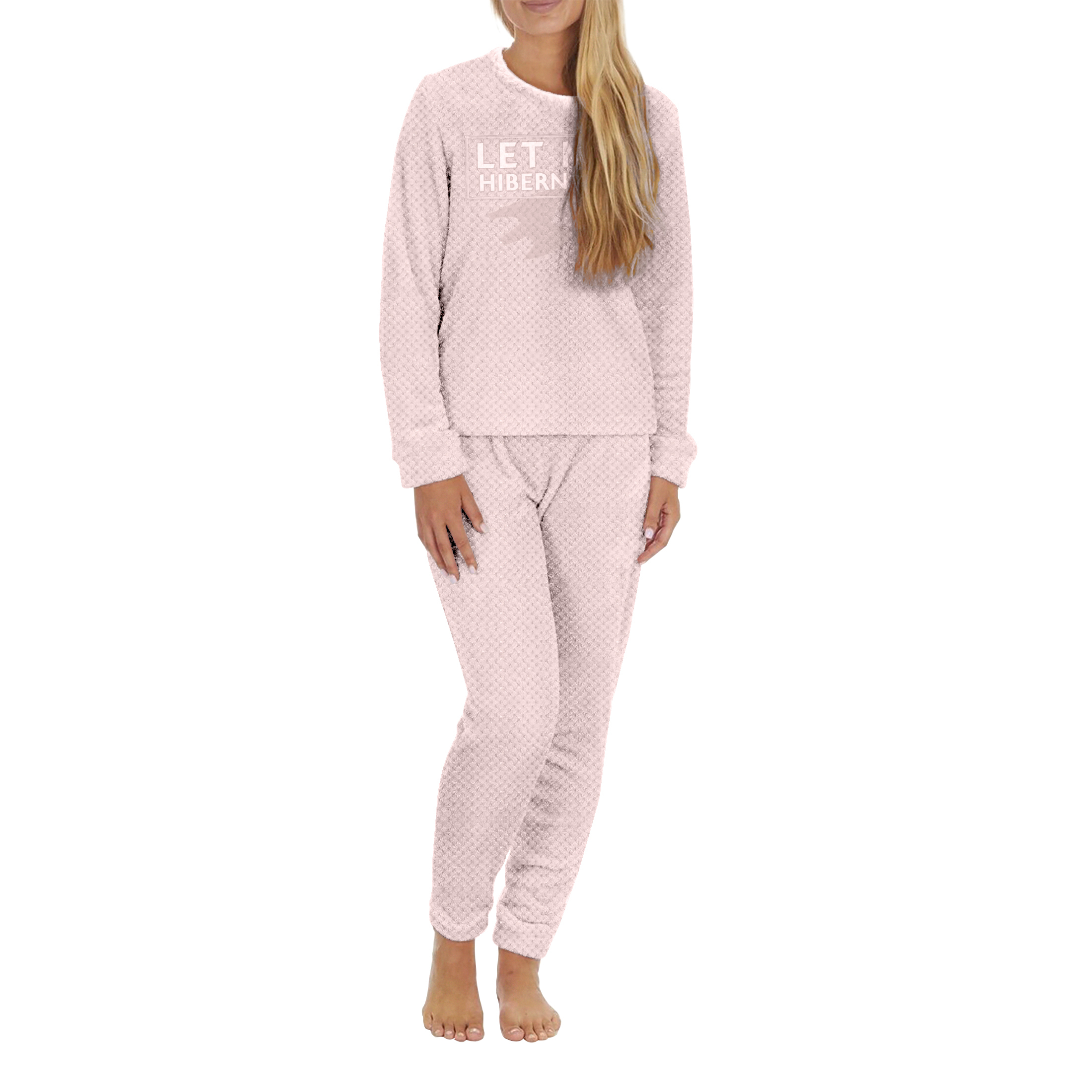 2-Piece: BearPaw Plush Popcorn Knit Top And Jogger Pants Pajama Set (Plus Size) - Pink, 1X