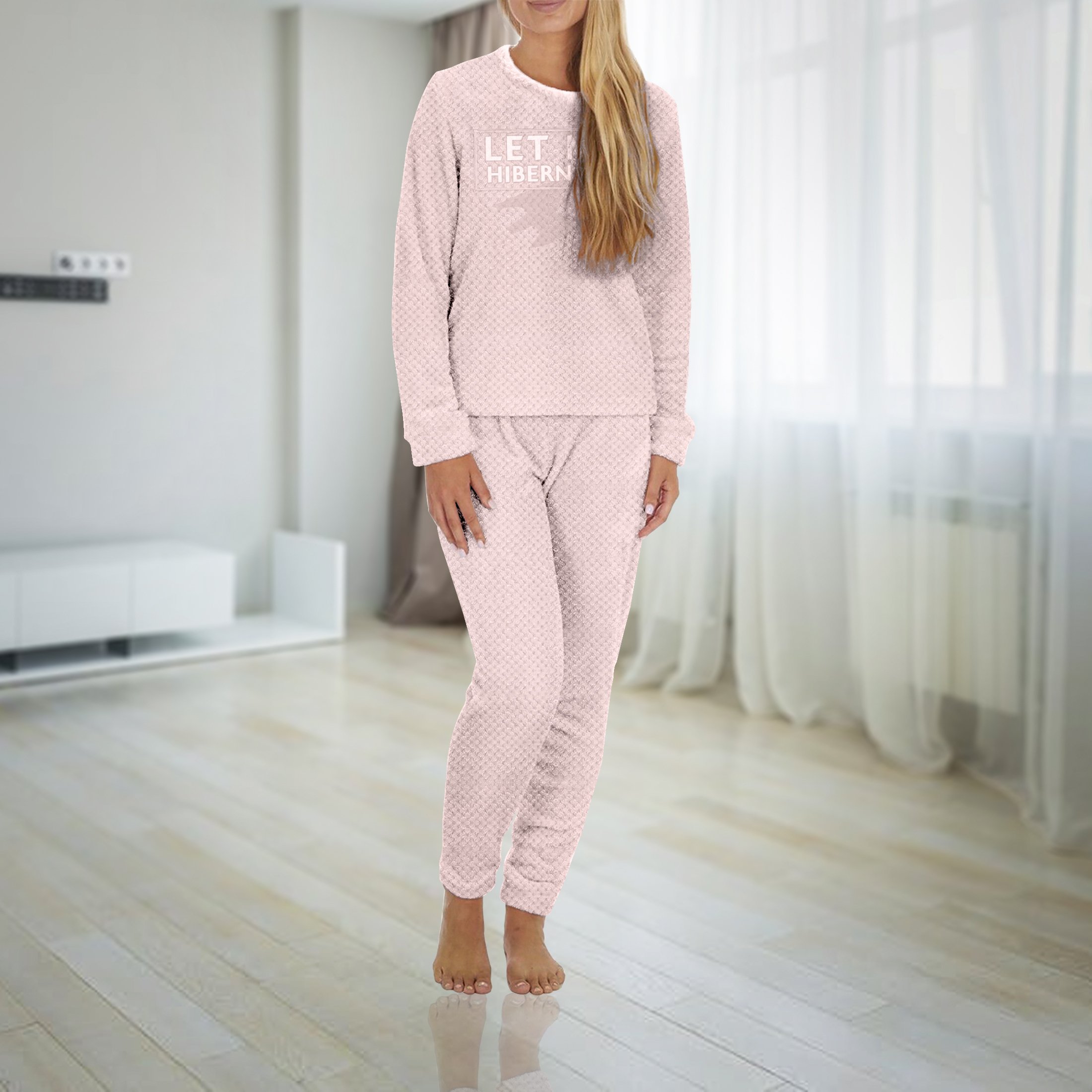 2-Piece: BearPaw Plush Popcorn Knit Top And Jogger Pants Pajama Set (Plus Size) - Pink, 4X