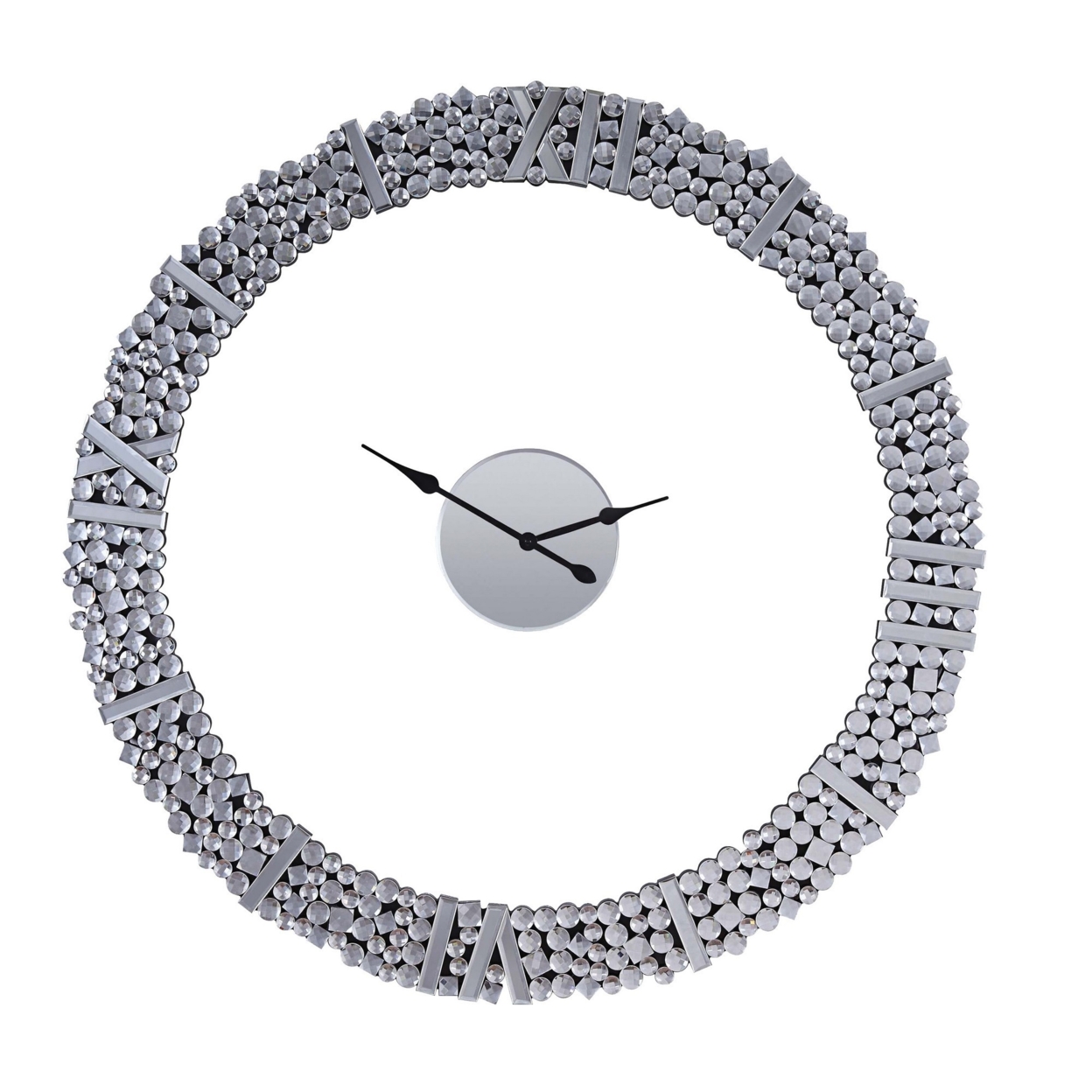 39 Inch Modern Analog Wall Clock, Faux Gem Inlay, Quartz, Silver- Saltoro Sherpi