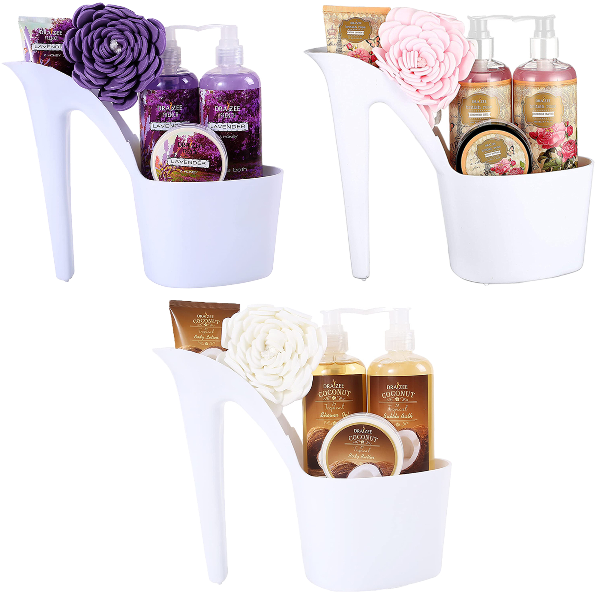 (Set Of 3) Draizee Heel Shoe Spa Gift Set â Rose, Lavender, Coconut Scented Bath Essentials Gift Basket