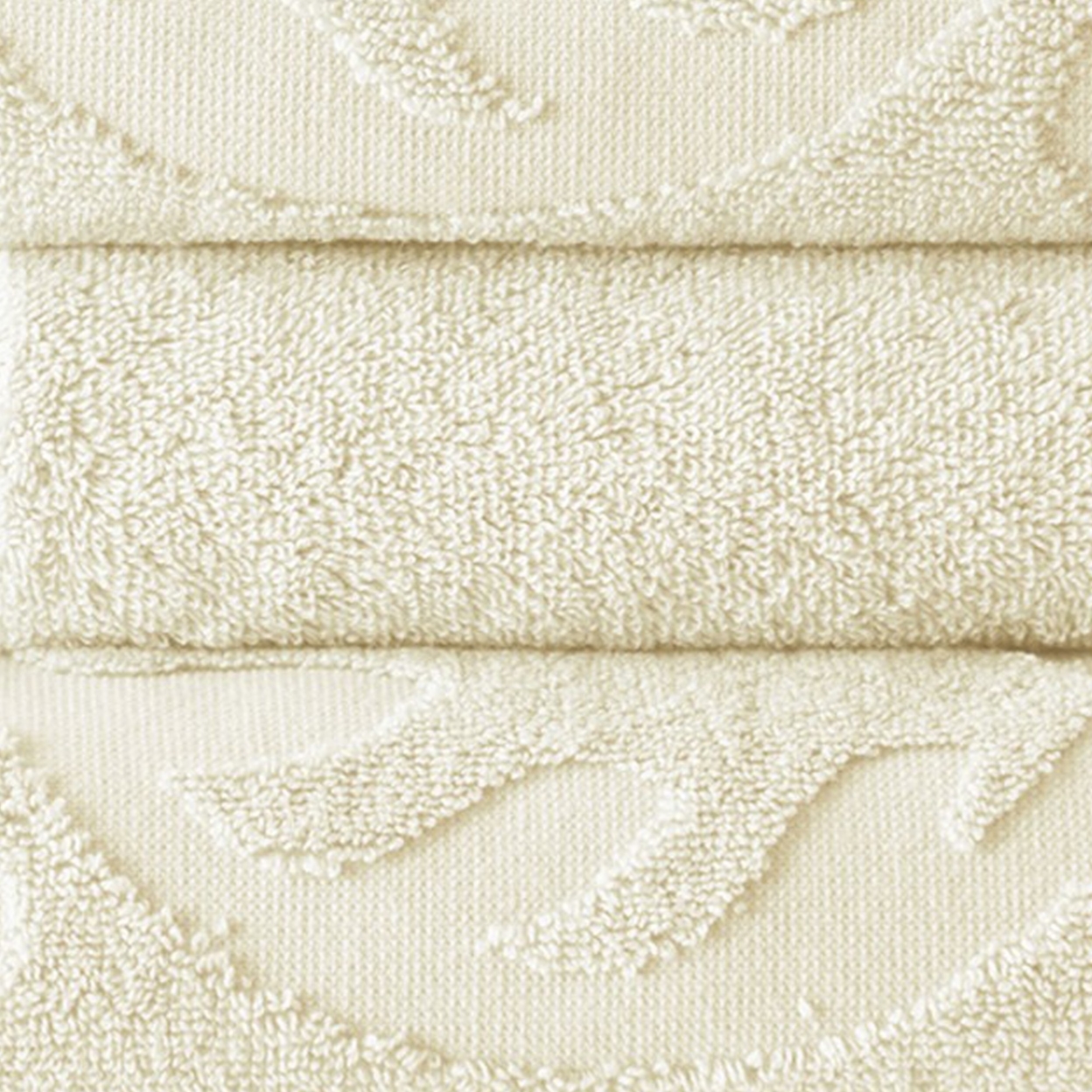 Oya 6 Piece Soft Egyptian Cotton Towel Set, Solid Medallion Pattern, Ivory- Saltoro Sherpi