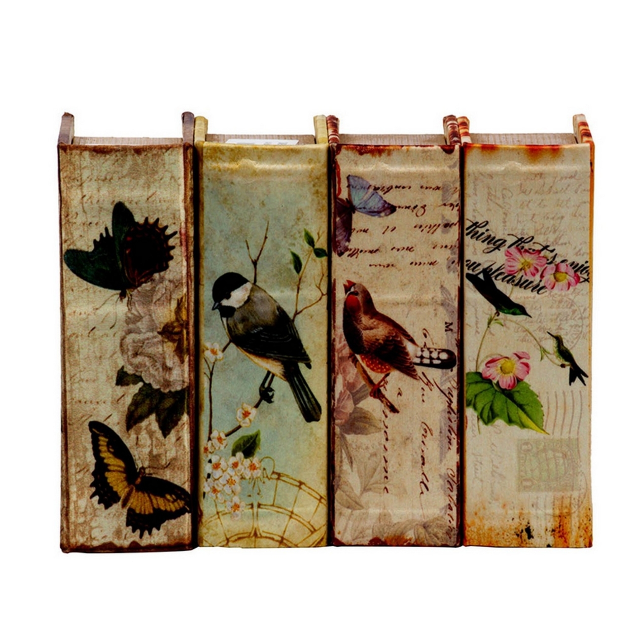 Anya Set Of 4 Artisanal Boxes For Accessories, Book Inspired Look, Birds- Saltoro Sherpi
