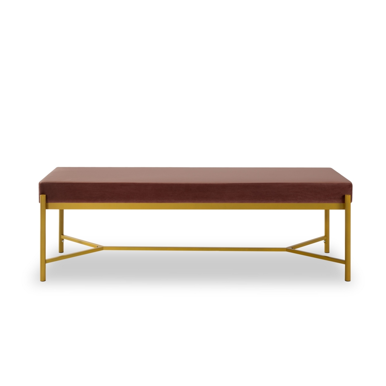 Lola 55 Inch Modern Foyer Bench, Dark Rose Velvet Seat And Gold Metal Frame- Saltoro Sherpi