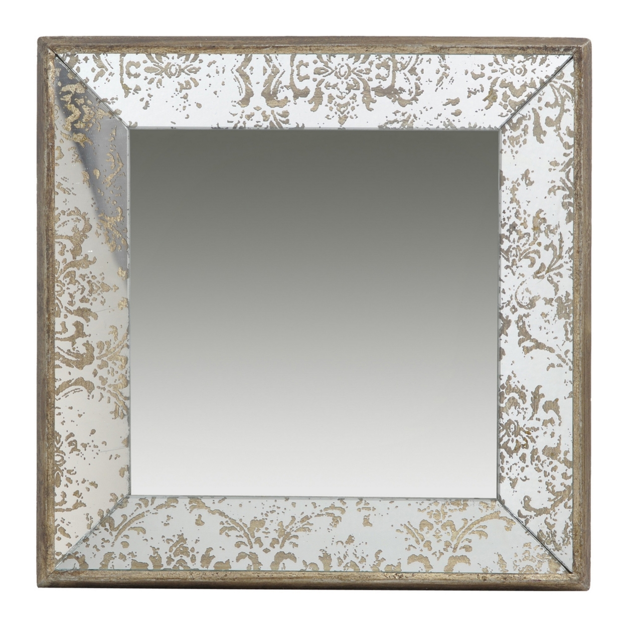 Filo 15 Inch Square Accent Wall Mirror, Raised Edges, Silver Wood Frame- Saltoro Sherpi