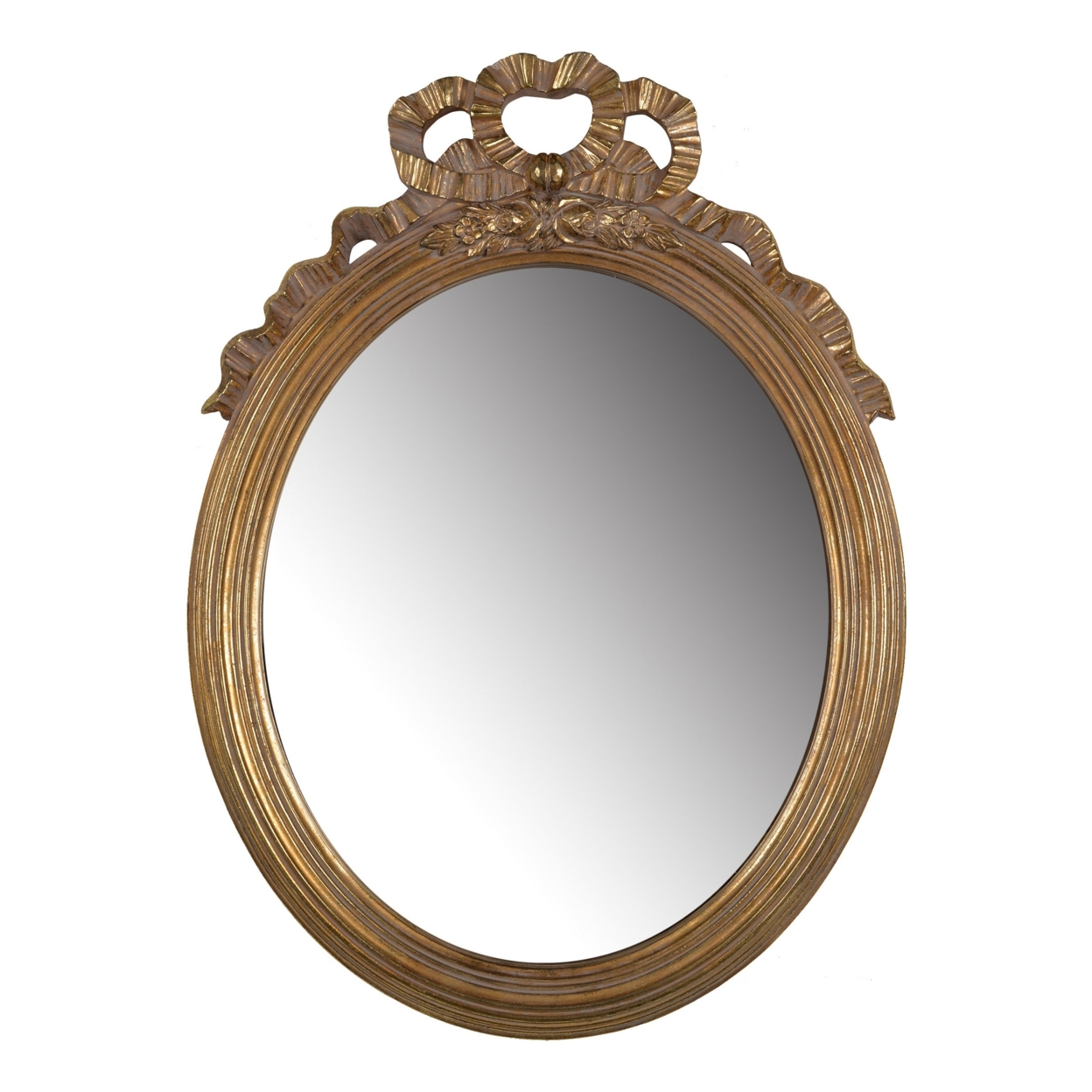 26 Inch Wall Accent Mirror With Ornate Polyresin Floral Crest, Antique Gold- Saltoro Sherpi