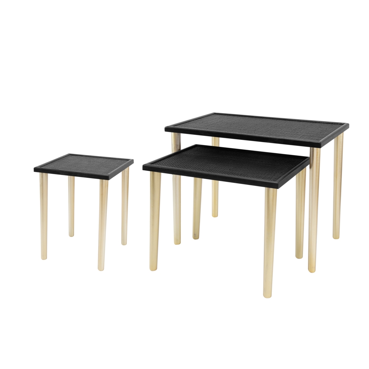 17, 19, 21 Inch Set Of 3 Nesting Accent Tables, Pine Wood, Black And Gold- Saltoro Sherpi