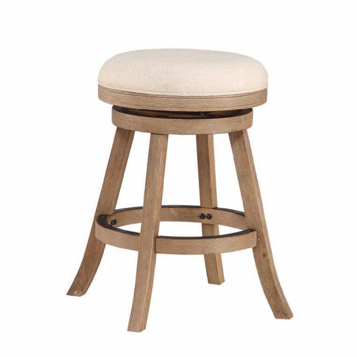 Liam 24 Inch Wood Counter Stool, Swivel Seat, High Density Foam Cushion, Ivory- Saltoro Sherpi