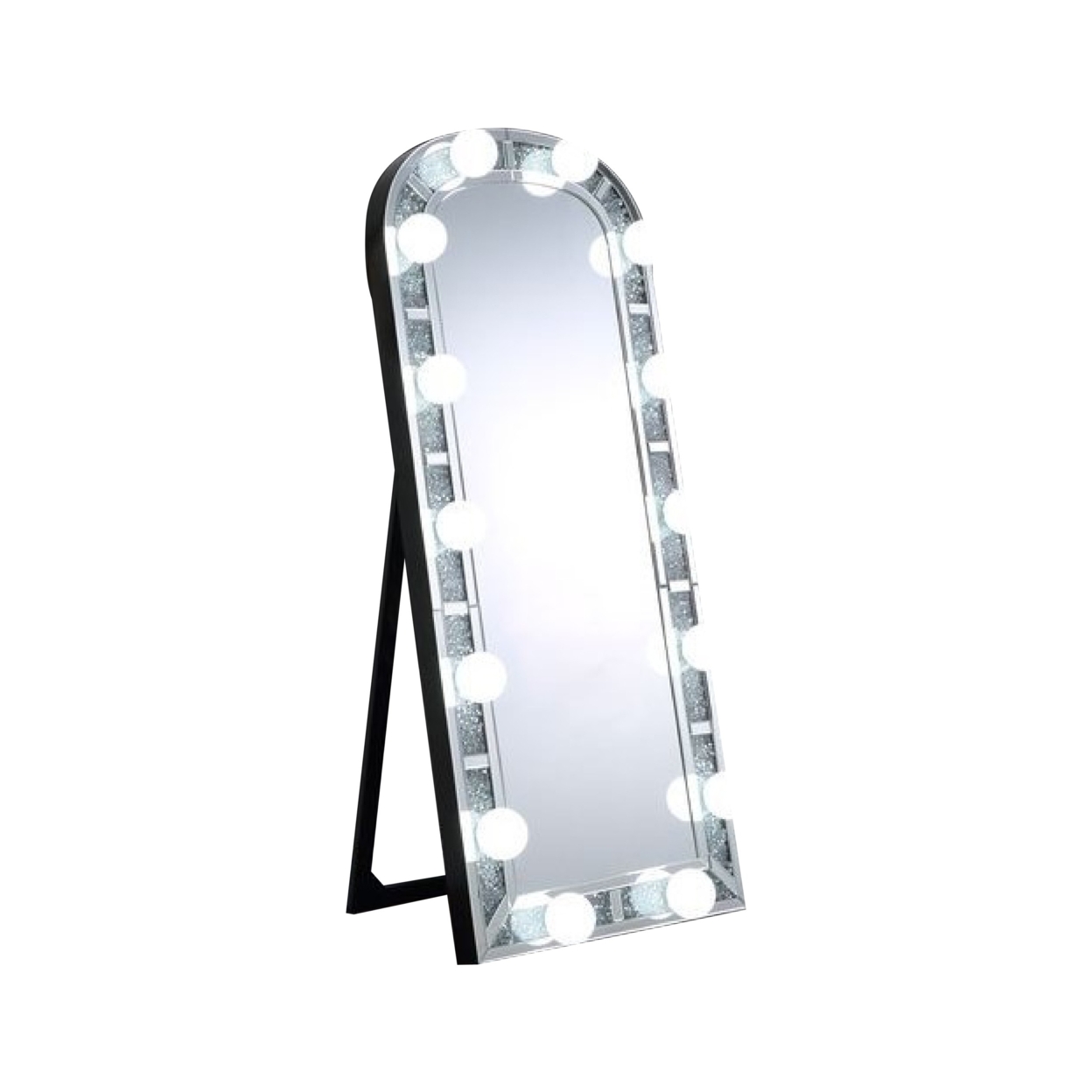 Noe 63 Inch Floor Mirror, Arched, Faux Diamond, LED, Silver