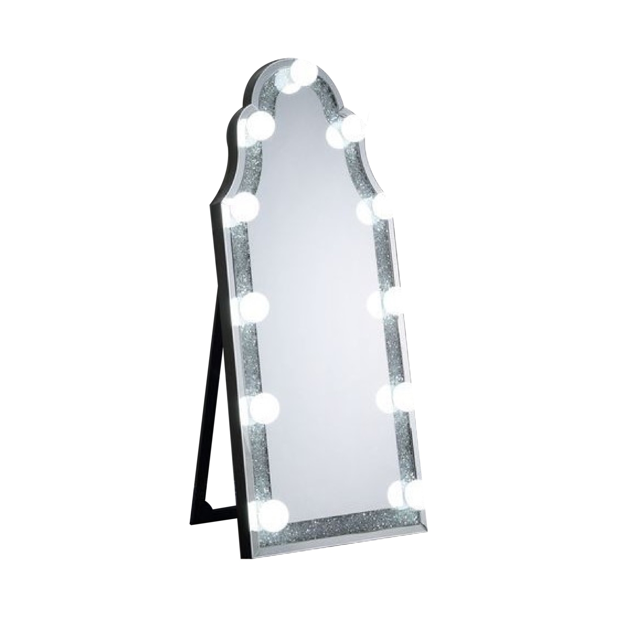 Noe 63 Inch Full Body Floor Mirror, Faux Diamond Broadway Style LED, Silver- Saltoro Sherpi