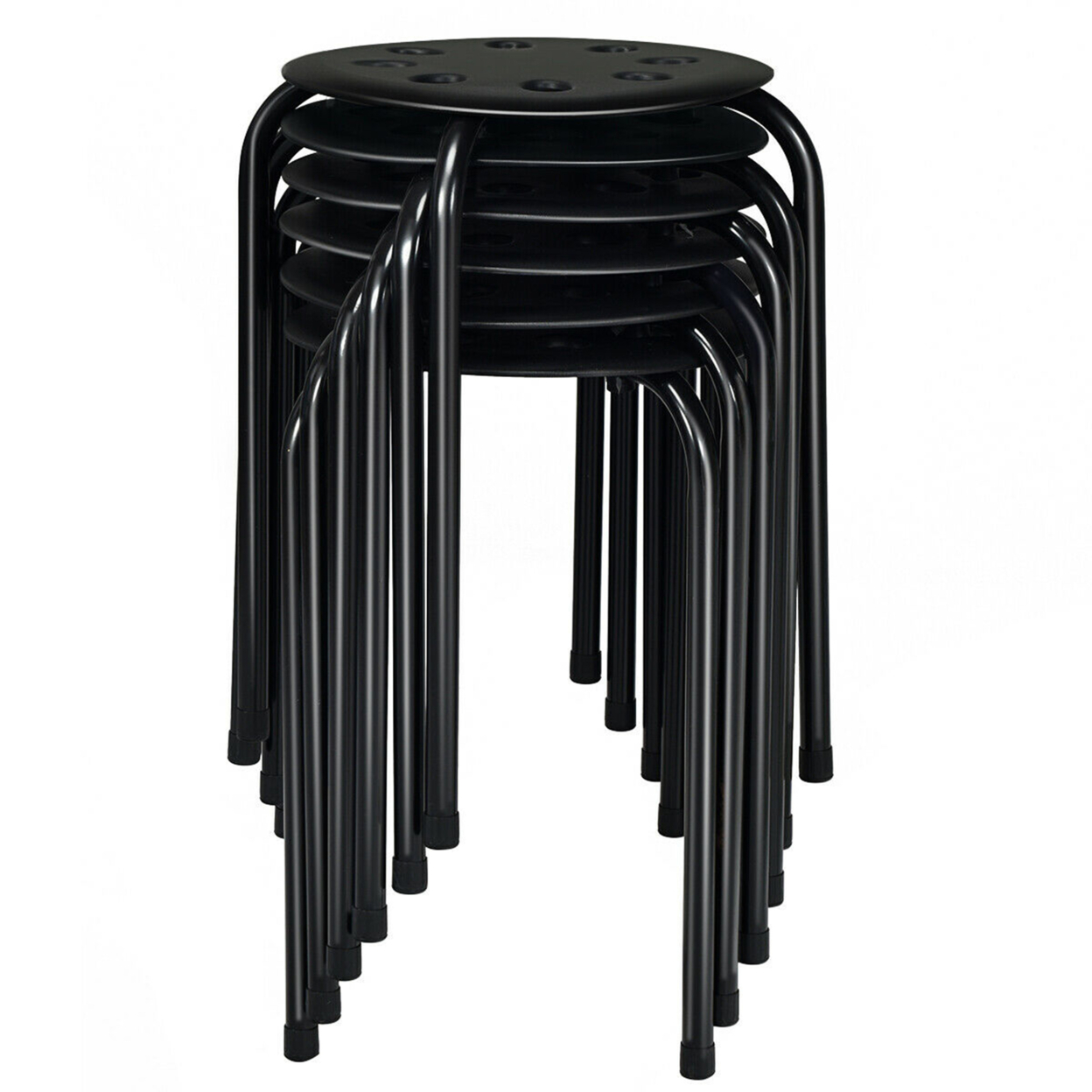 Set Of 6 Portable Plastic Stack Stools Backless Classroom Seating - Black