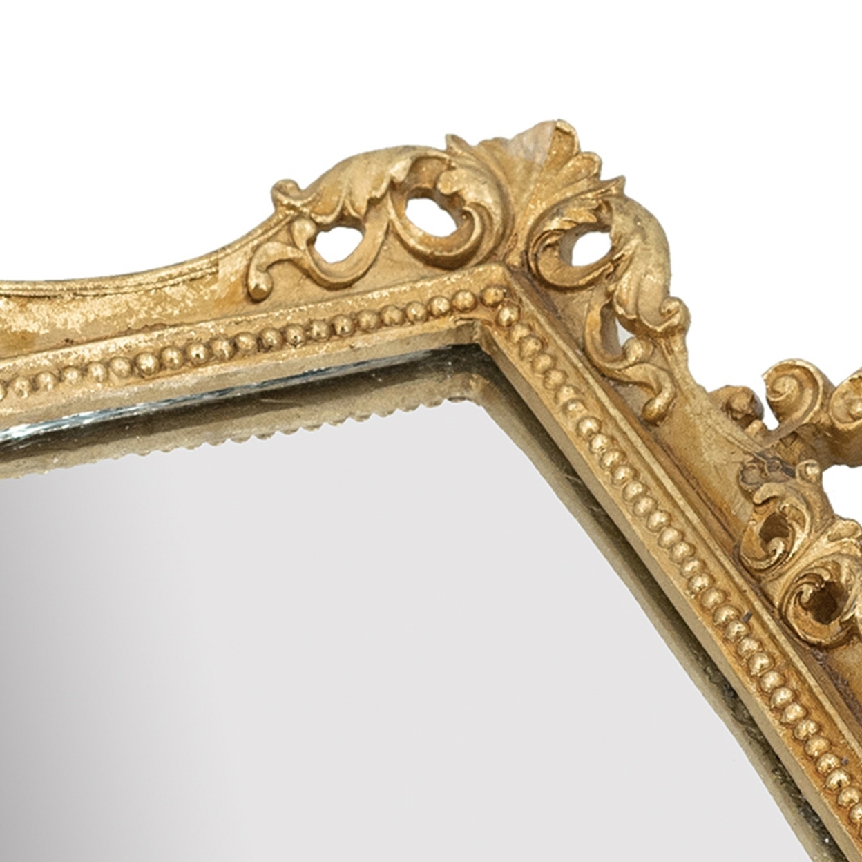 16 Inch Serving Tray, Decorative, Mirrored Bottom, Carved Gold Frame- Saltoro Sherpi
