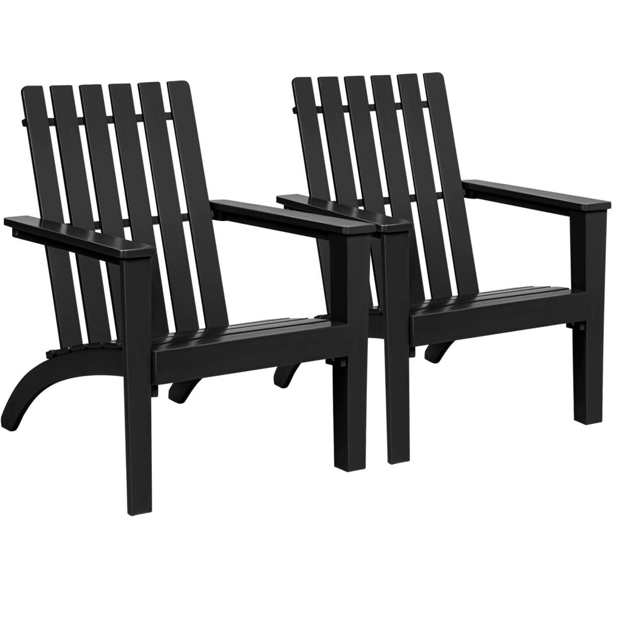 Set Of 2 Outdoor Wooden Adirondack Chair Patio Lounge Chair W/ Armrest - Black
