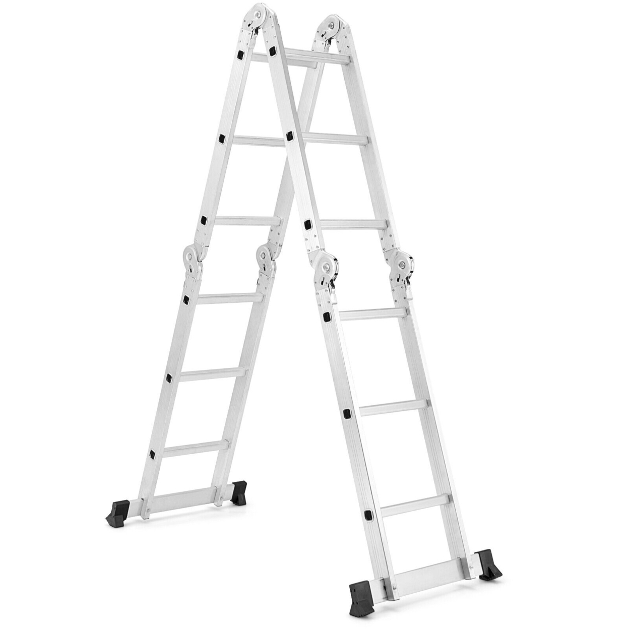 12Ft Folding Step Ladder 7-in-1 Aluminium Alloy Extension Ladder 330 Lbs