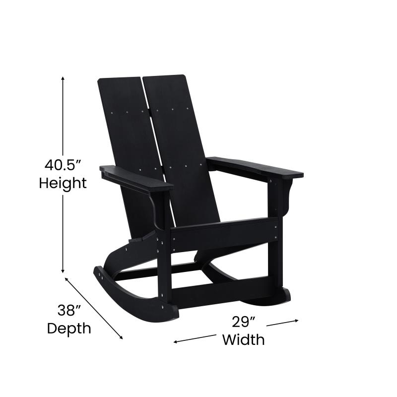 Finn Modern All-Weather 2-Slat Poly Resin Wood Rocking Adirondack Chair With Rust Resistant Stainless Steel Hardware In Black