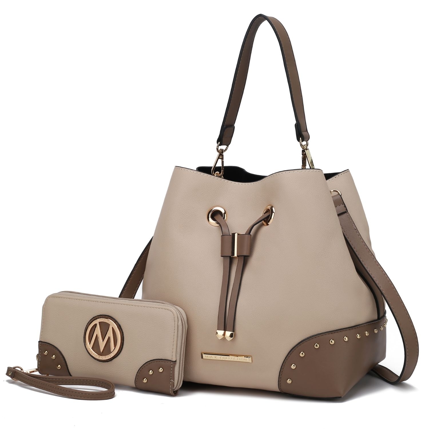 MKF Collection Candice Color Block Bucket Handbag With Matching Wallet By Mia K - Beige Taupe