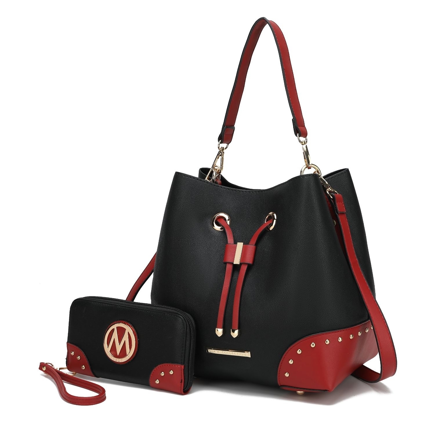 MKF Collection Candice Color Block Bucket Handbag With Matching Wallet By Mia K - Black Cognac