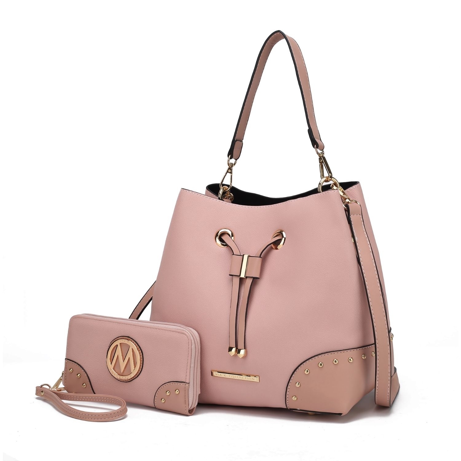 MKF Collection Candice Color Block Bucket Handbag With Matching Wallet By Mia K - Blush Mauve