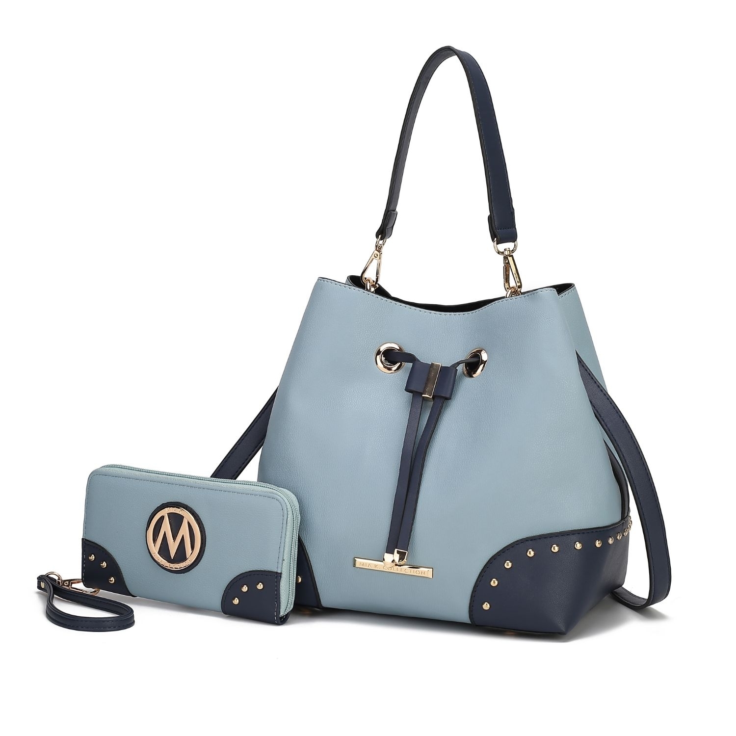 MKF Collection Candice Color Block Bucket Handbag With Matching Wallet By Mia K - Denim Navy