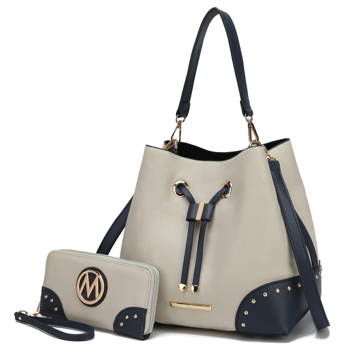 MKF Collection Candice Color Block Bucket Handbag With Matching Wallet By Mia K - Ivory Navy