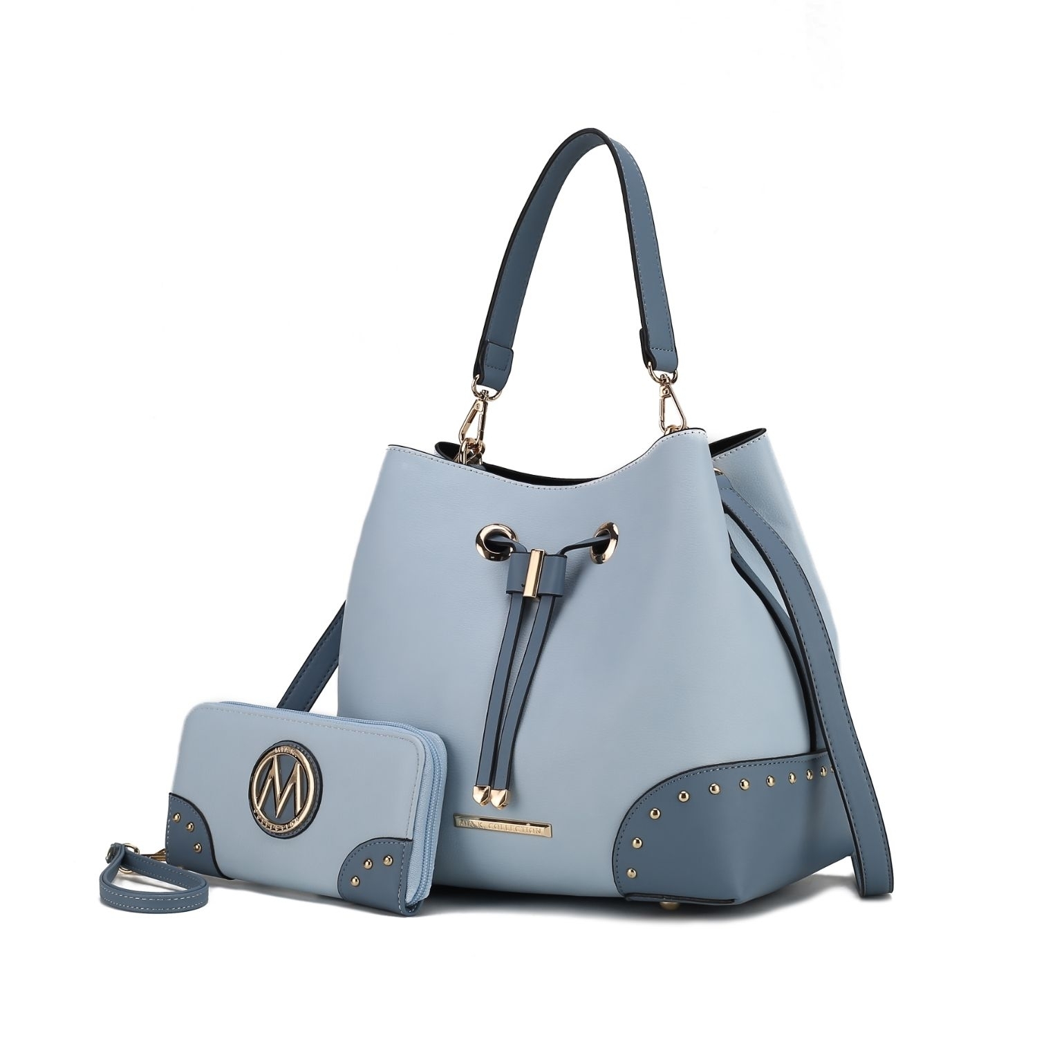 MKF Collection Candice Color Block Bucket Handbag With Matching Wallet By Mia K - Light Blue Denim