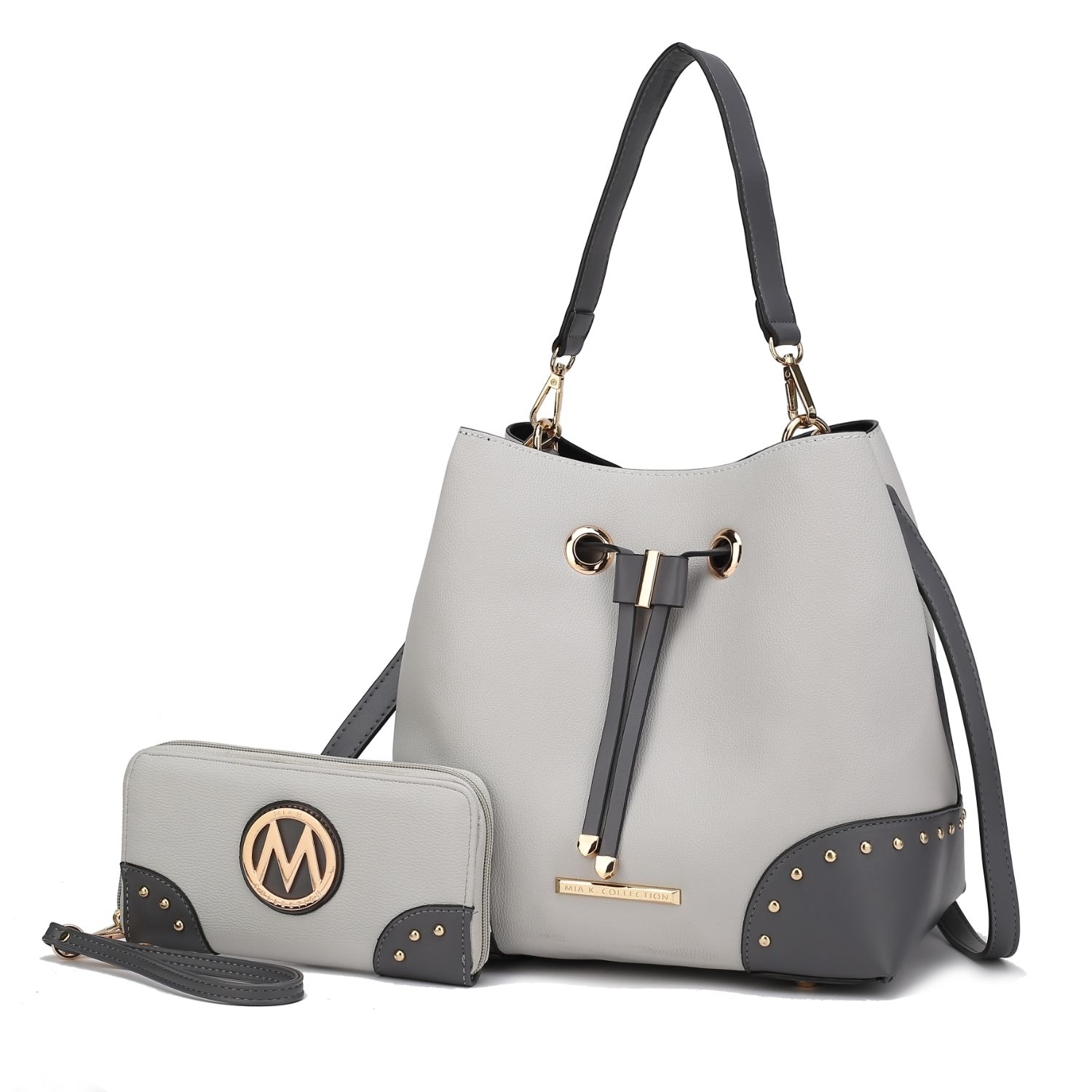 MKF Collection Candice Color Block Bucket Bag With Matching Wallet By Mia K - Light Grey Charcoal
