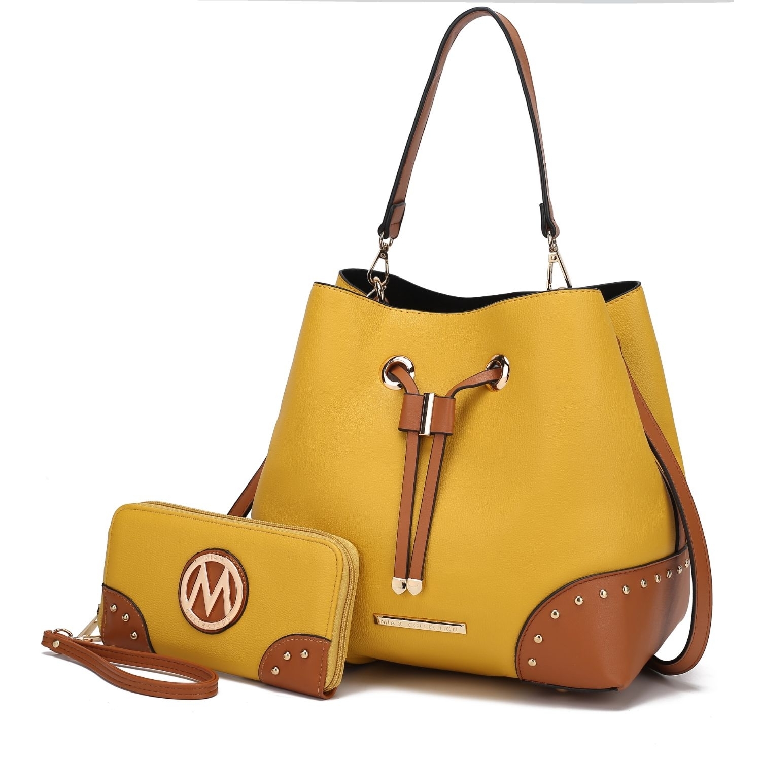 MKF Collection Candice Color Block Bucket Bag With Matching Wallet By Mia K - Wine Blush