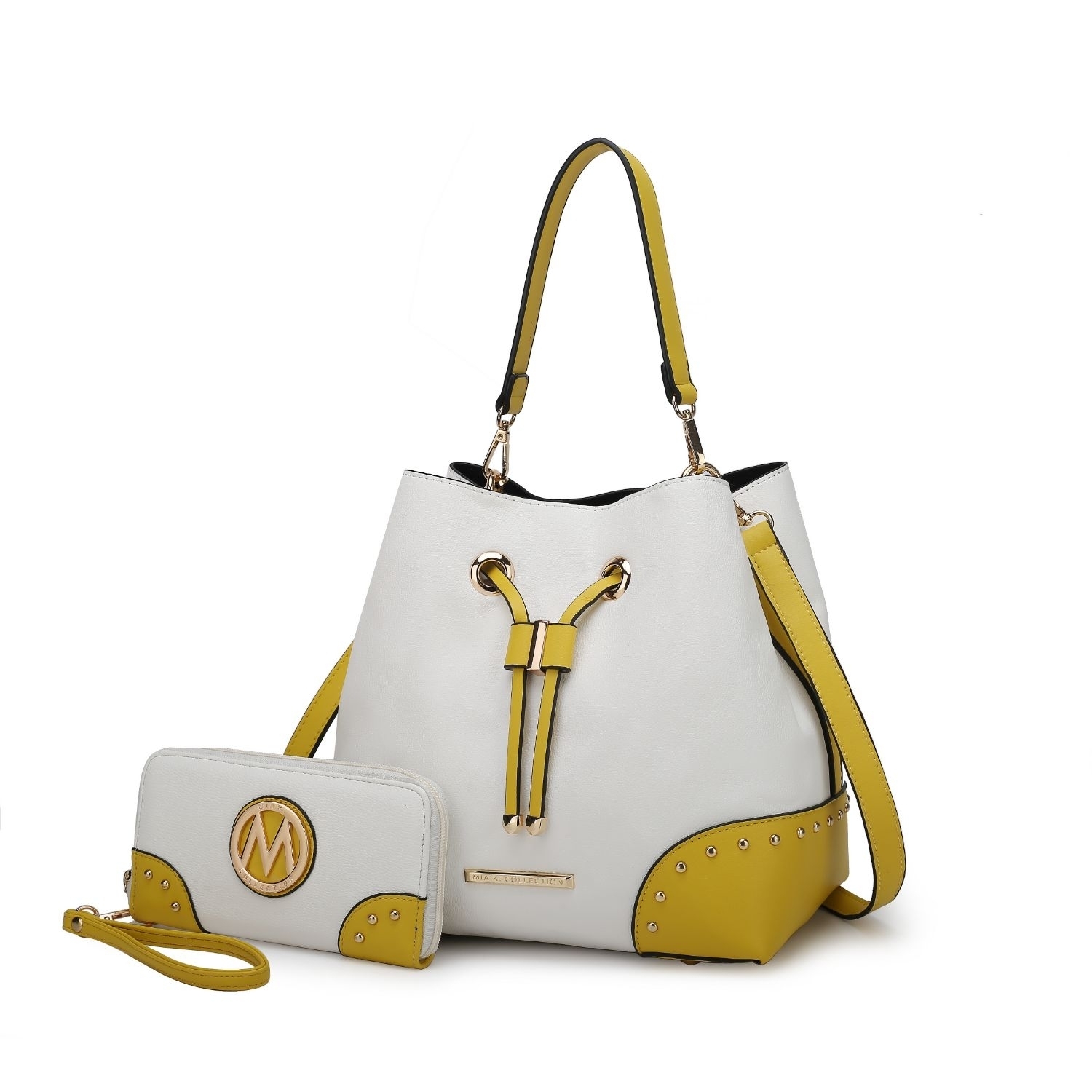 MKF Collection Candice Color Block Bucket Bag With Matching Wallet By Mia K - White Yellow