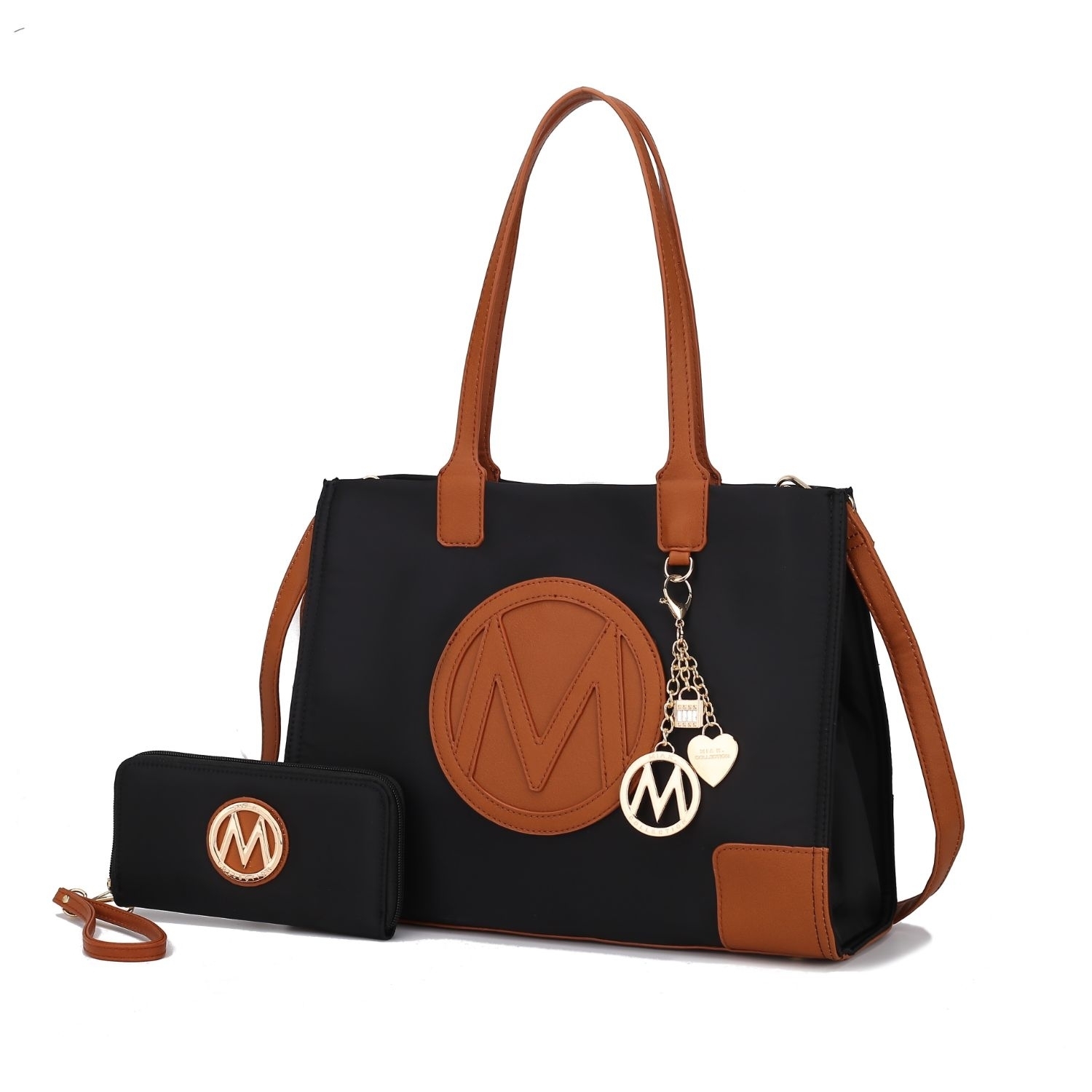 MKF Collection Louise Tote Handbag And Wallet Set By Mia K. - Black Cognac
