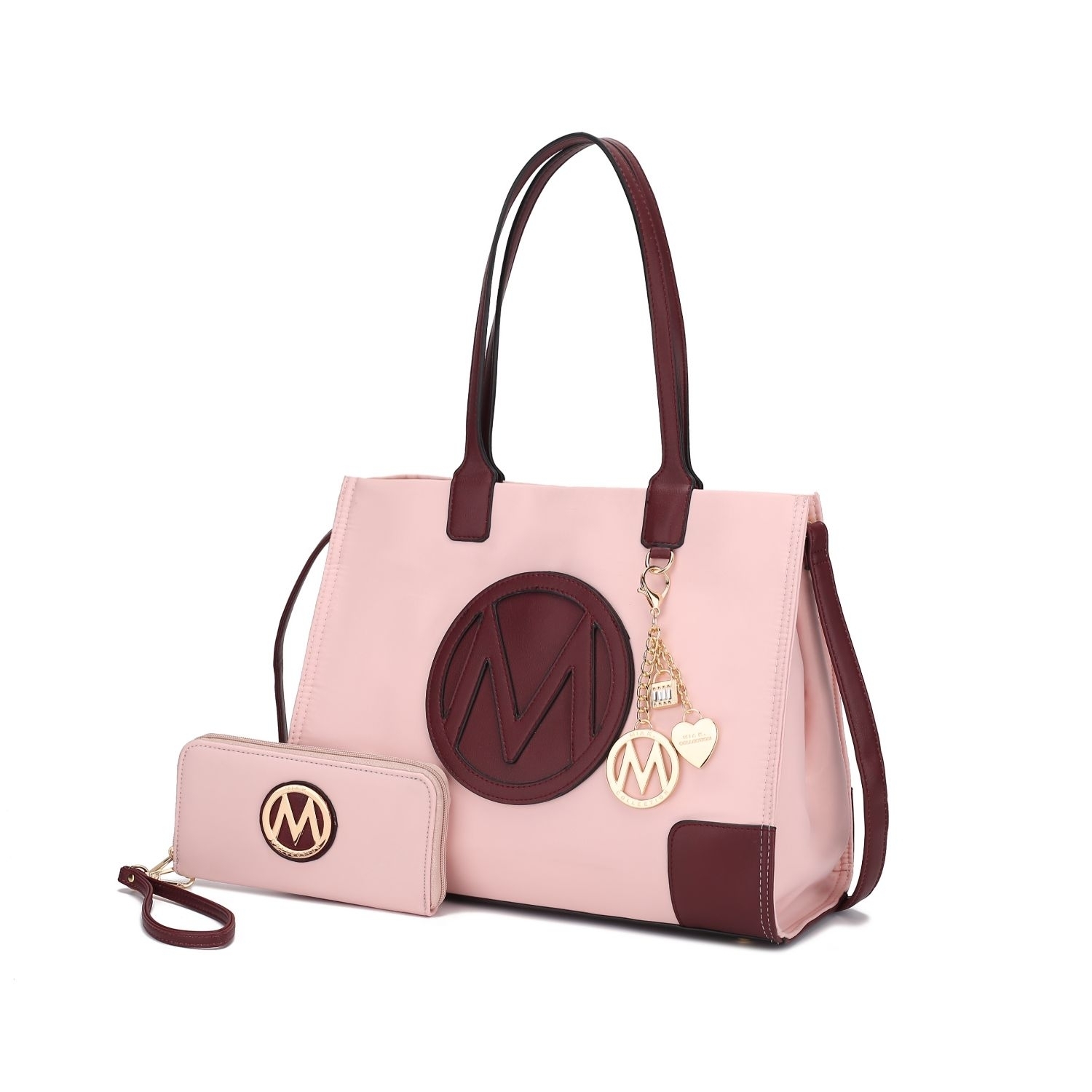 MKF Collection Louise Tote Handbag And Wallet Set By Mia K. - Pink Burgundy