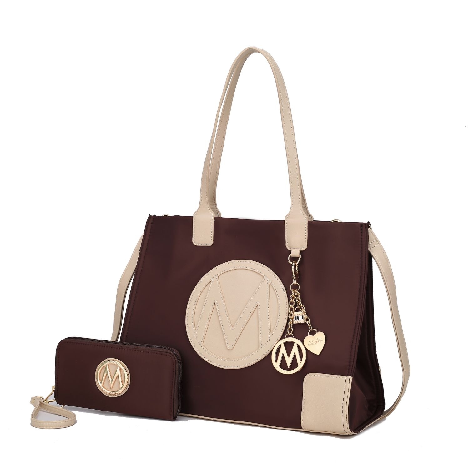MKF Collection Louise Tote Handbag And Wallet Set By Mia K. - Coffee Ivory