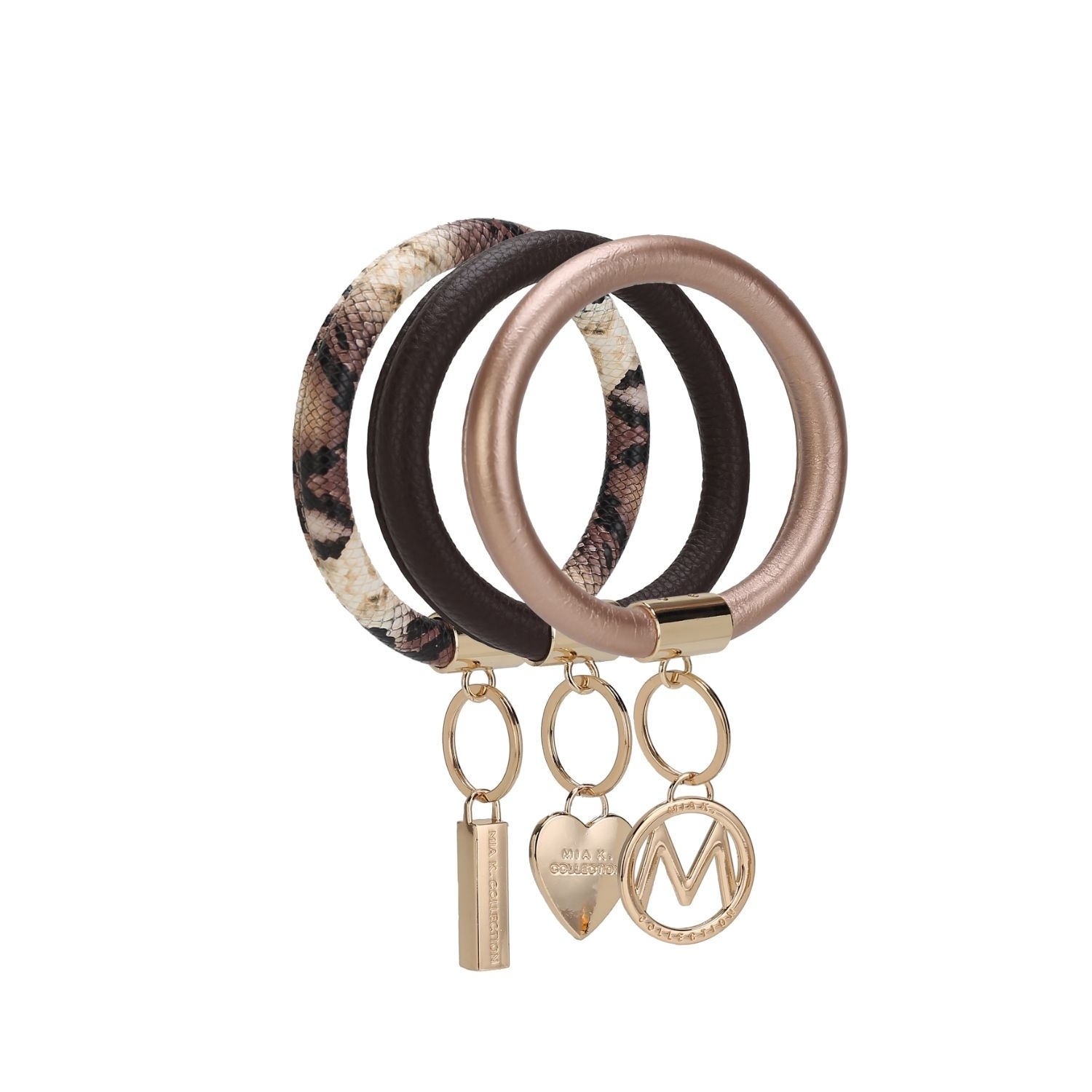 MKF Collection Jasmine Vegan Leather Women’s Wristlet Keychain Set By Mia K- 3 Pieces - Coffee-Gold-Beige