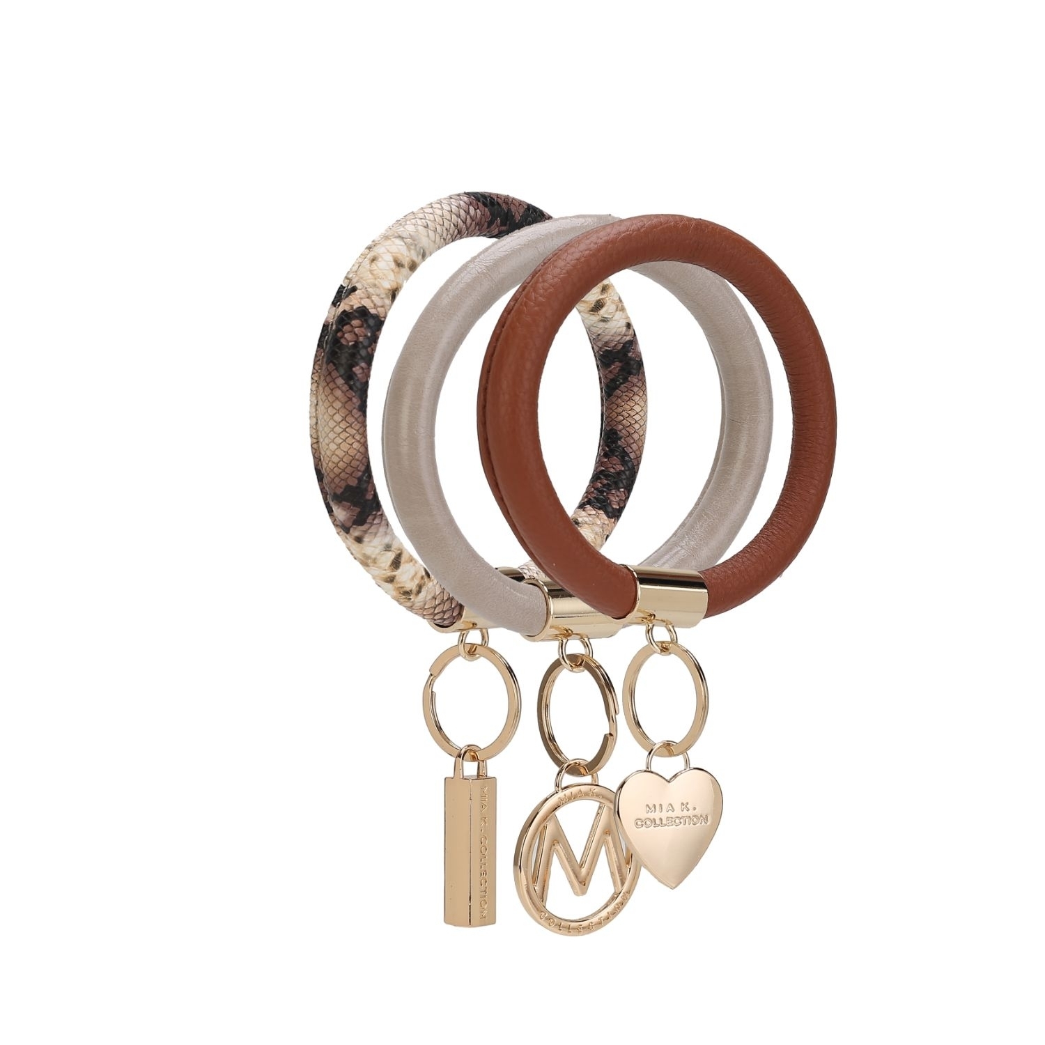 MKF Collection Jasmine Vegan Leather Women’s Wristlet Keychain Set By Mia K- 3 Pieces - Cognac-Taupe-Beige