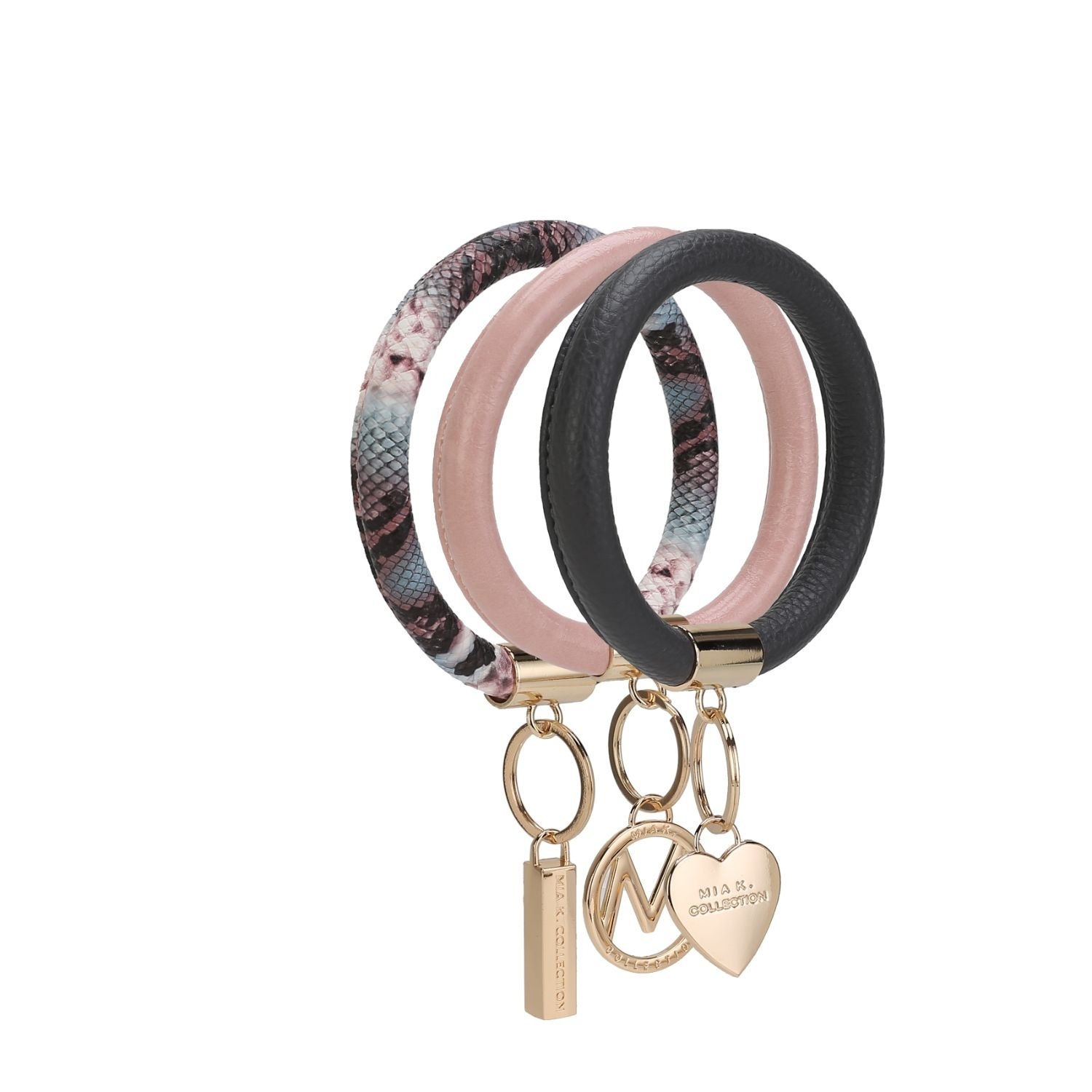 MKF Collection Jasmine Vegan Leather Women’s Wristlet Keychain Set By Mia K- 3 Pieces - Charcoal-Pink