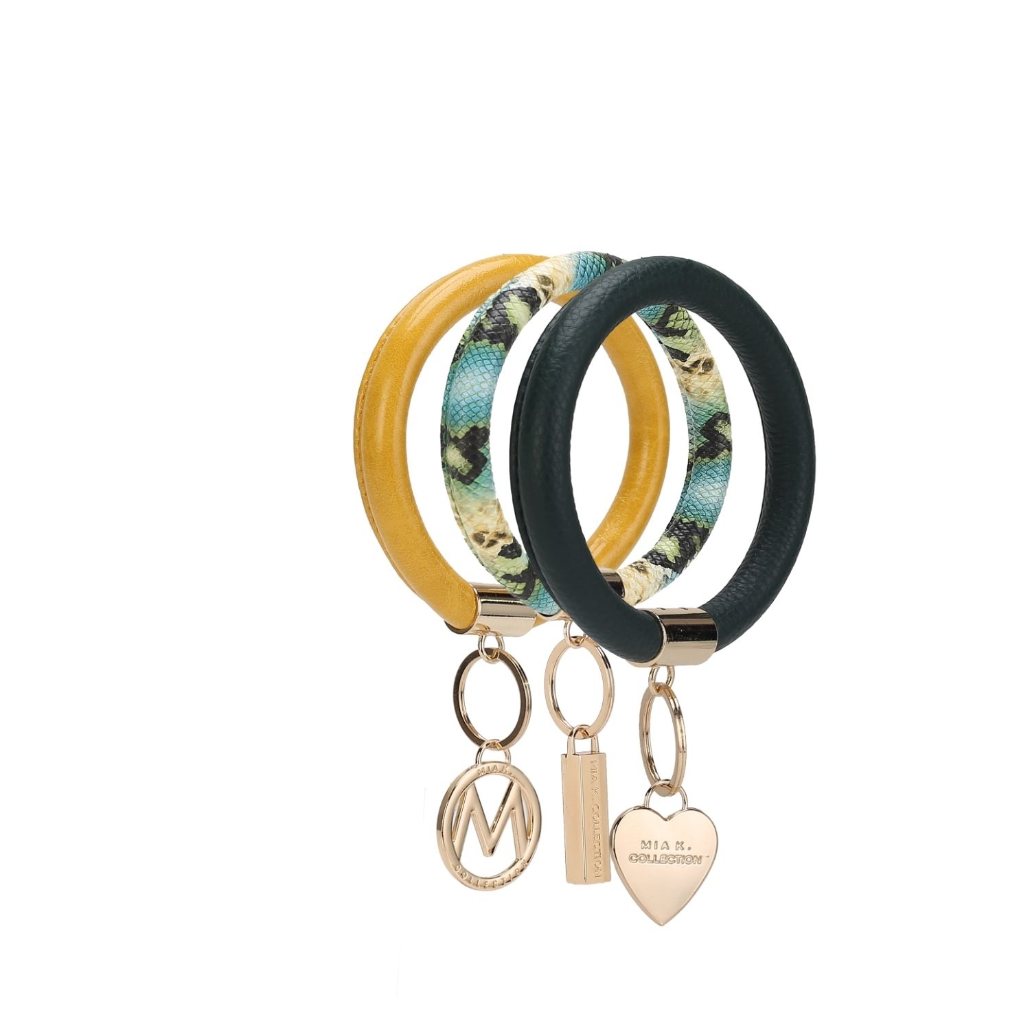 MKF Collection Jasmine Vegan Leather Women’s Wristlet Keychain Set By Mia K- 3 Pieces - Dark Green-Yellow